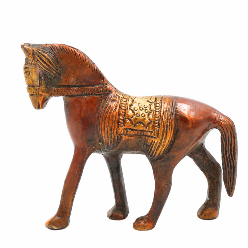 Handcrafted Brass Horse Idol – Marwari, Kathiawari, Ashwa, Ghoda Statue for Home, Office, Temple Decor, Vastu & Feng Shui Showpiece,Brown, 3.5 Inch, 1 Piece