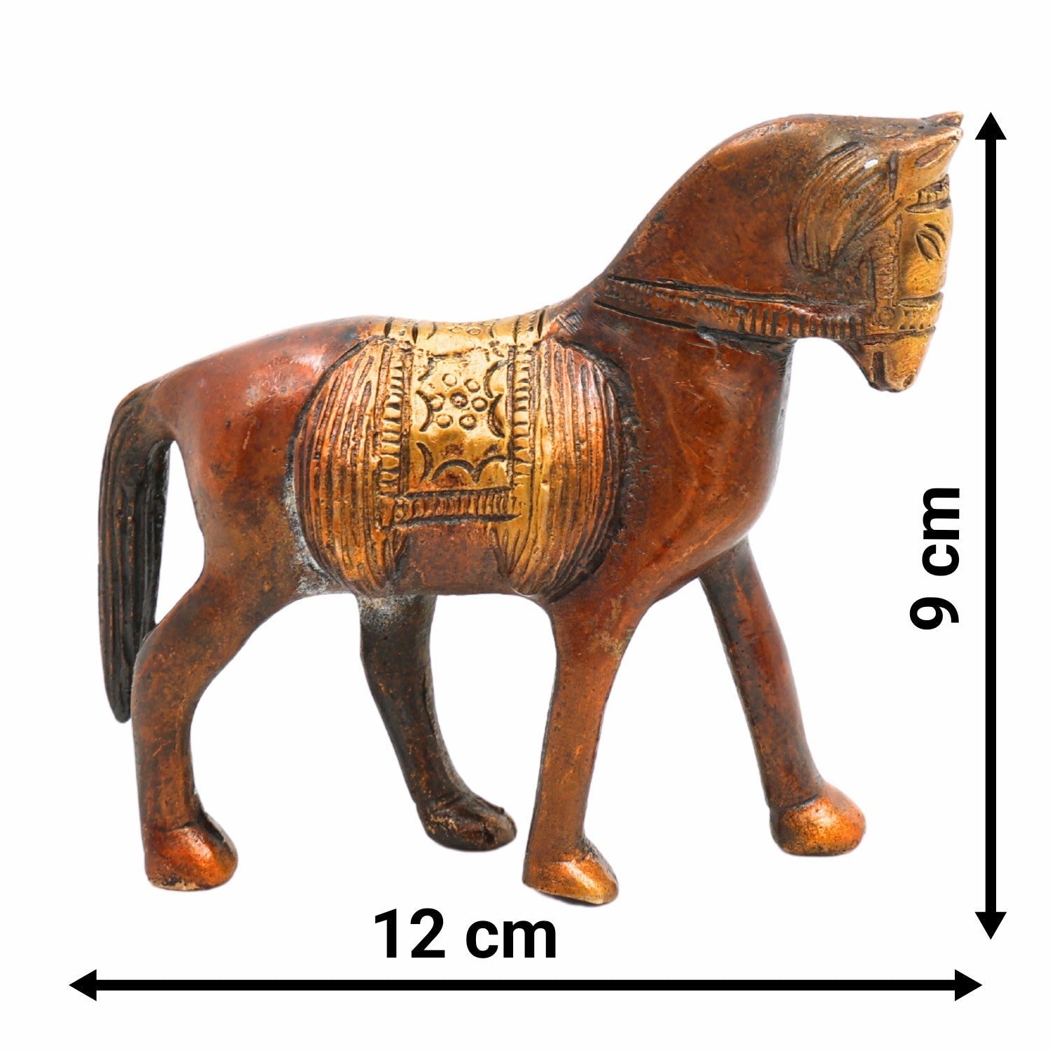 Handcrafted Brass Horse Idol – Marwari, Kathiawari, Ashwa, Ghoda Statue for Home, Office, Temple Decor, Vastu & Feng Shui Showpiece,Brown, 3.5 Inch, 1 Piece