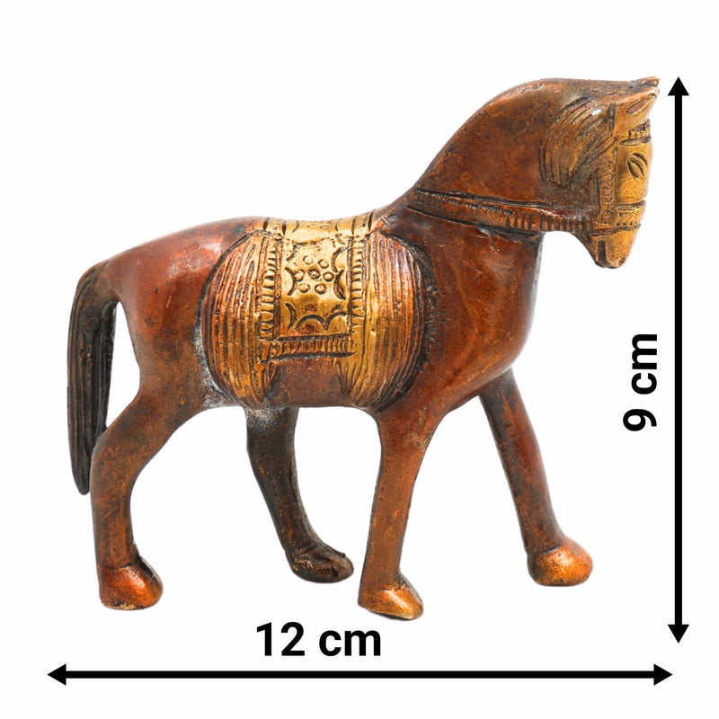 Handcrafted Brass Horse Idol – Marwari, Kathiawari, Ashwa, Ghoda Statue for Home, Office, Temple Decor, Vastu & Feng Shui Showpiece,Brown, 3.5 Inch, 1 Piece