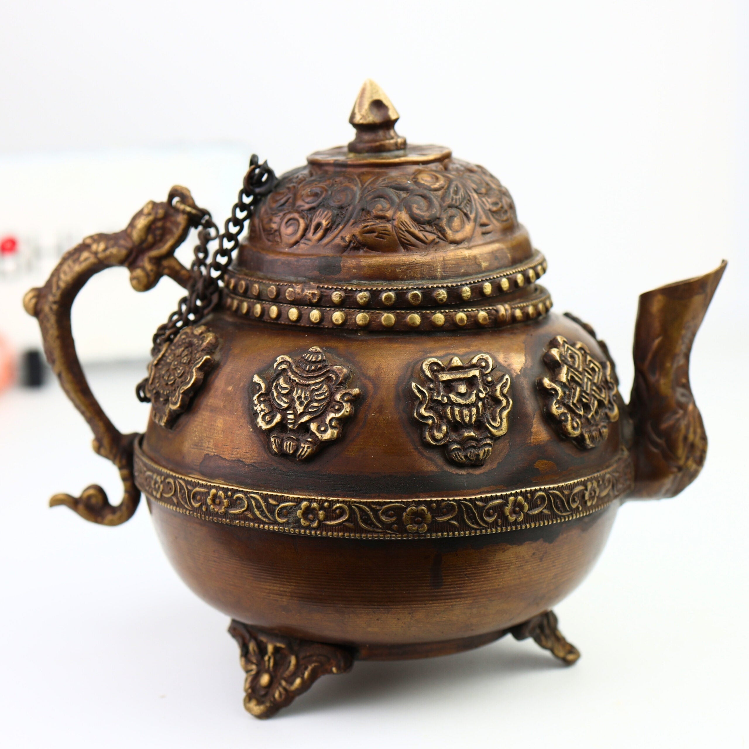 Brass Kettle Surahi, Peetal Water Pot, Pittal Teapot, Hittale Jug, Traditional Indian Brass Ewer, Vintage Brass Decorative Pot for Pooja & Home Décor,Brown, 5.5 Inch, 1 Piece