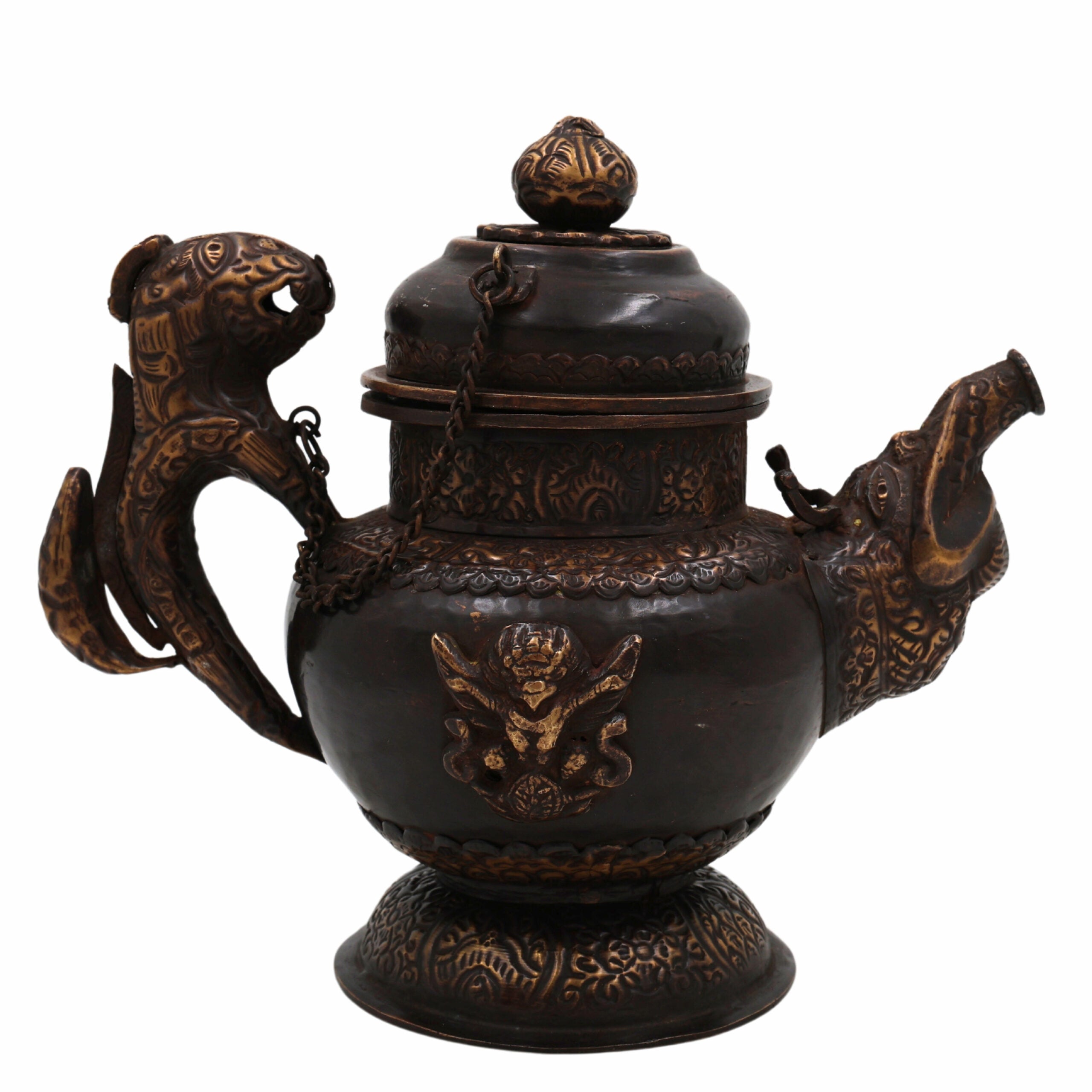 Handcrafted Brass Kettle Idol – Vintage Peetal Chai Ketli, Traditional Indian Tea Pot Pital Surahi for Home Temple & Ethnic Decor,Brown, 7 Inch, 1 Piece