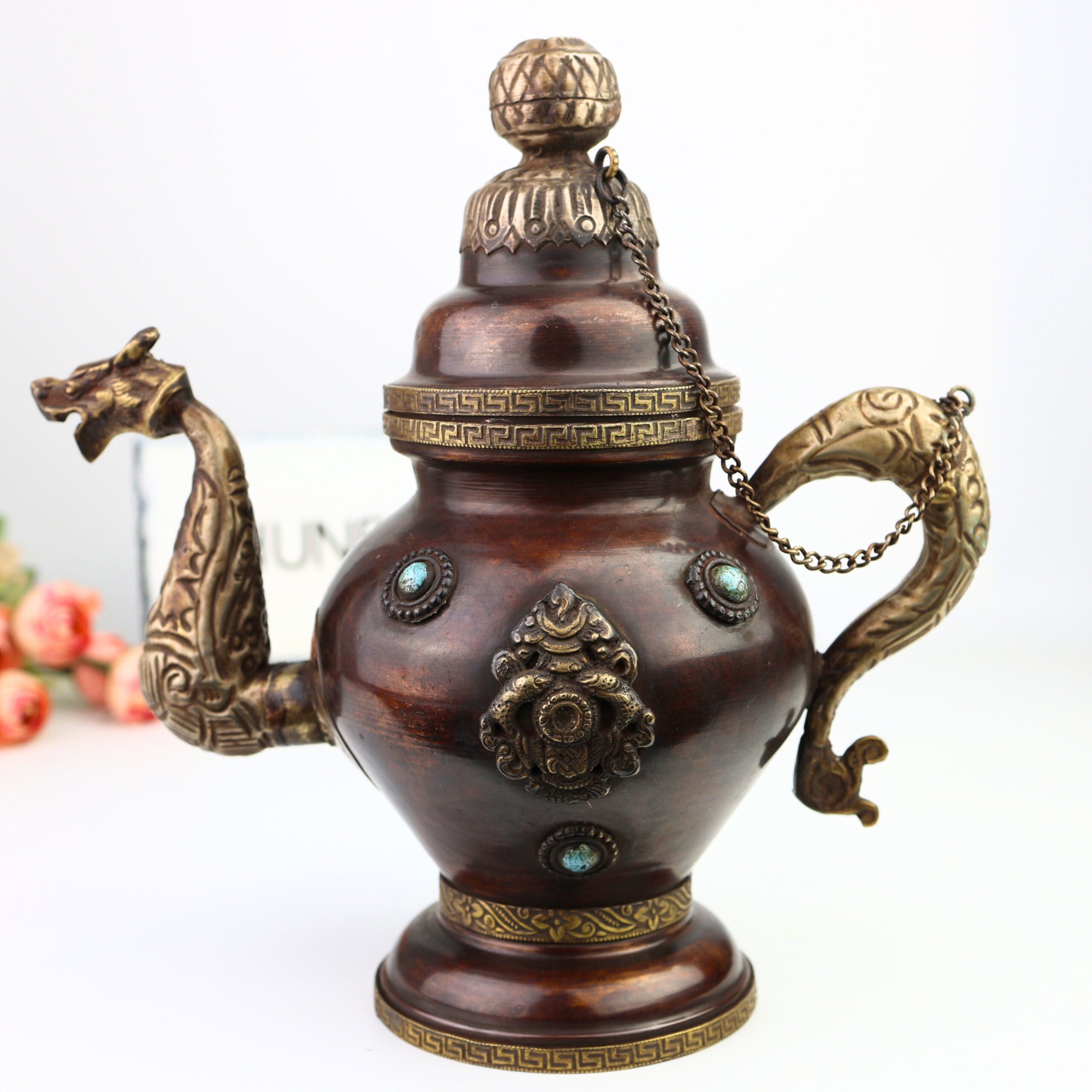 Handcrafted Peetal Brass Kettle Surahi | Vintage Indian Tea Pot, Pital Chai Jug, Traditional Pittal Water Pitcher for Pooja, Decor & Gifting,Brown, 10 Inch, 1 Piece