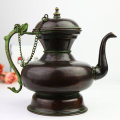 Handcrafted Brass Kettle Idol – Traditional Pital Chai Ketli Murti | Ethnic Tea Pot Moorthi for Pooja, Home Decor & Gifting,Brown, 7 Inch, 1 Piece