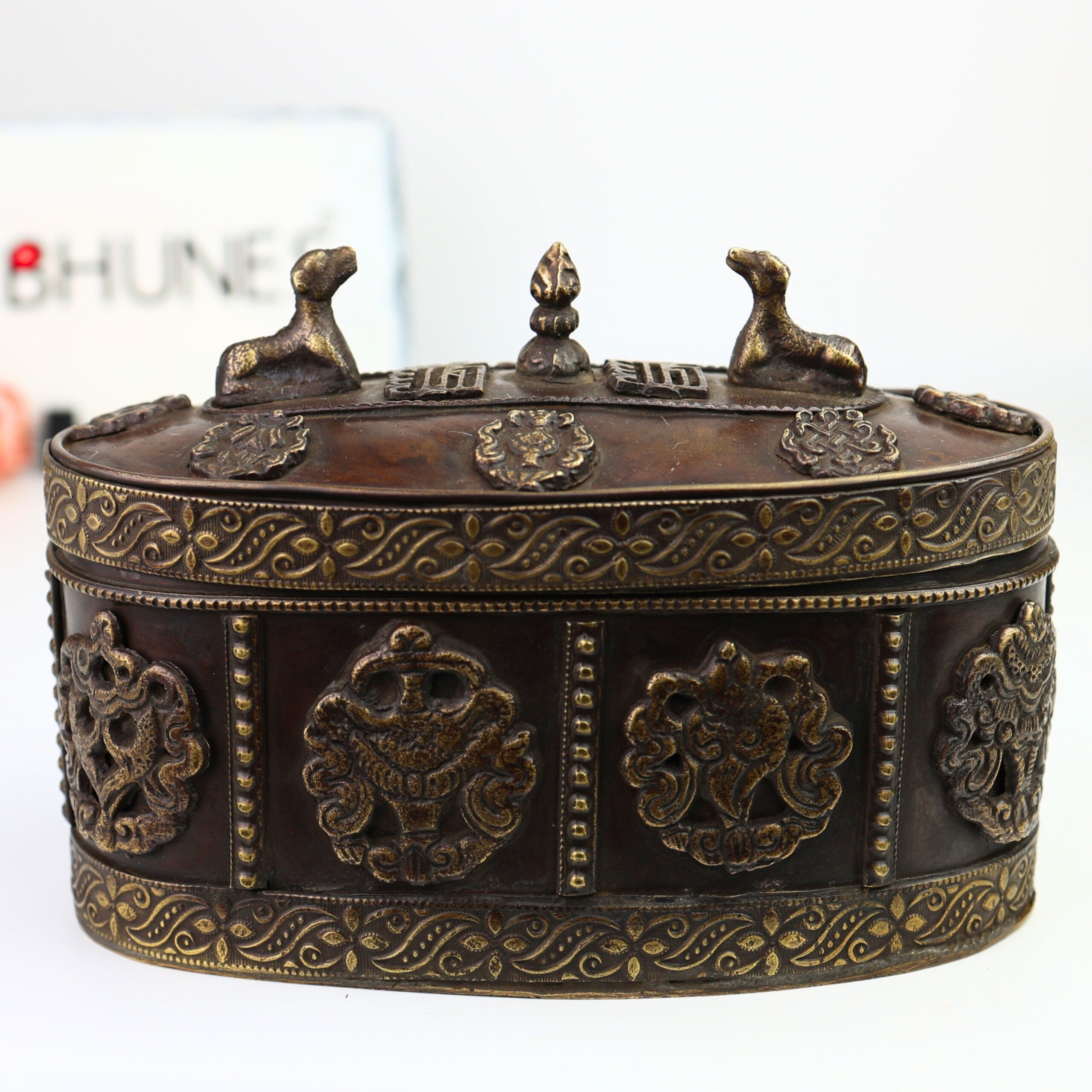 Bhunes Brass Multipurpose Vintage Box – Handcrafted Antique Storage Container For Jewelry, Sindoor, Spices & Collectibles,Brown, 4.5 Inch, 1 Piece