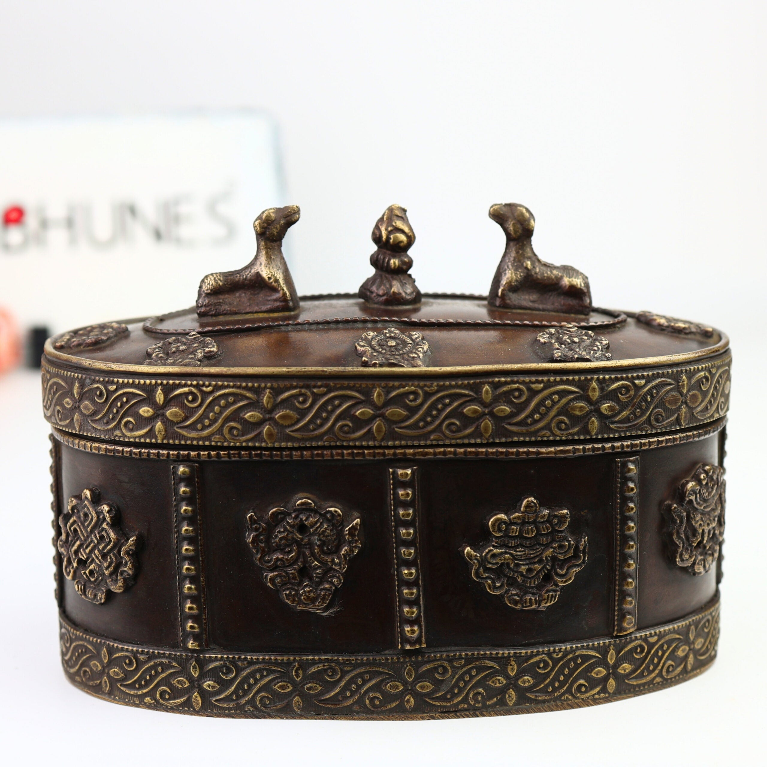 Bhunes Brass Multipurpose Vintage Box – Handcrafted Antique Storage Container For Jewelry, Sindoor, Spices & Collectibles,Brown, 4.5 Inch, 1 Piece