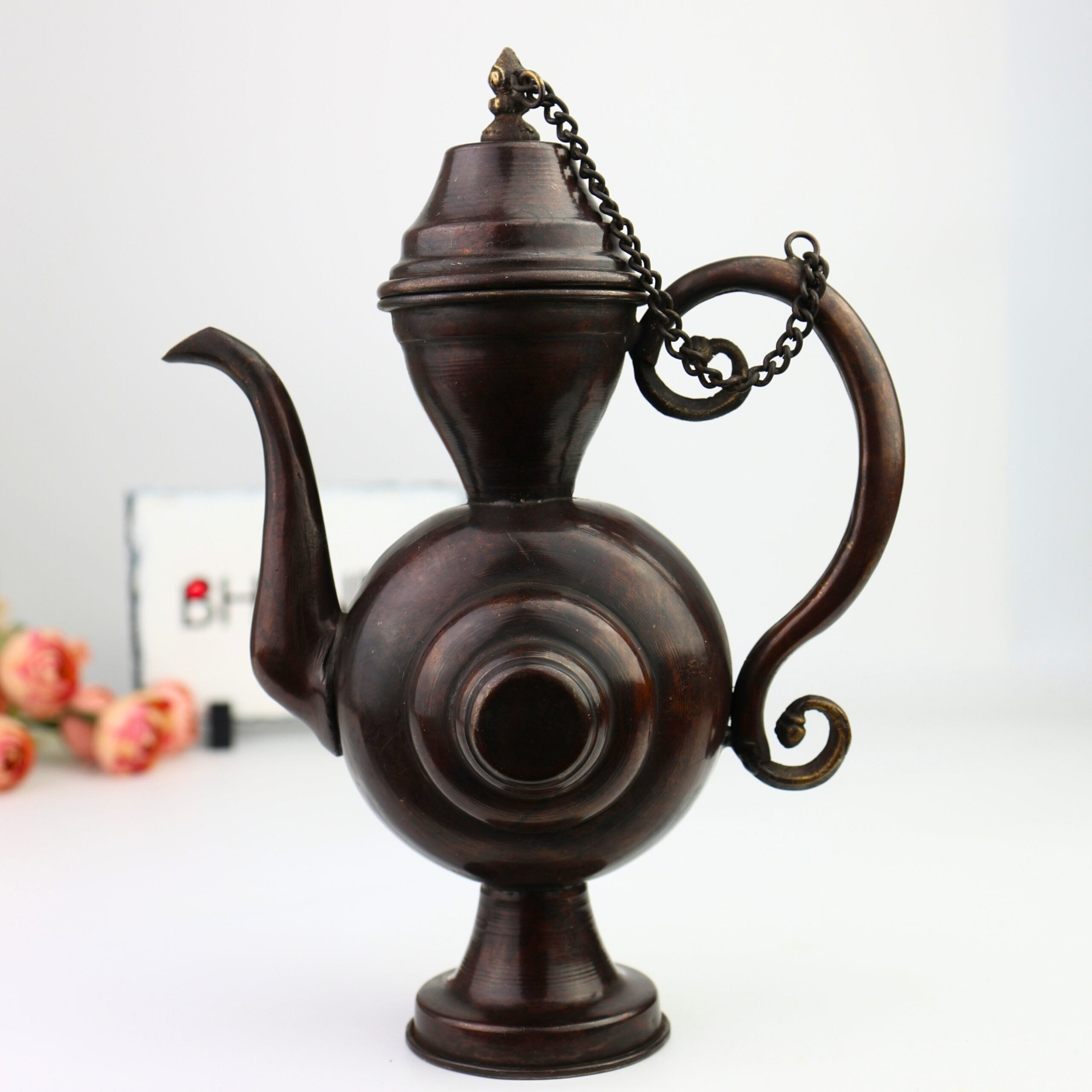 Handcrafted Peetal Brass Kettle | Vintage Indian Chai Pot, Pital Surahi, Pittal Samovar for Pooja, Decor & Gifting,Brown, 9 Inch, 1 Piece