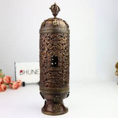 Handcrafted Brass Agarbatti Holder for Pooja, Traditional Dhoop Stand & Incense Burner for Mandir with Moorthi of Lakshmi, Ganesha & Shiva | Pital Dhoop Dani for Home Temple Decor,Brown, 12.5 Inch, 1 Piece