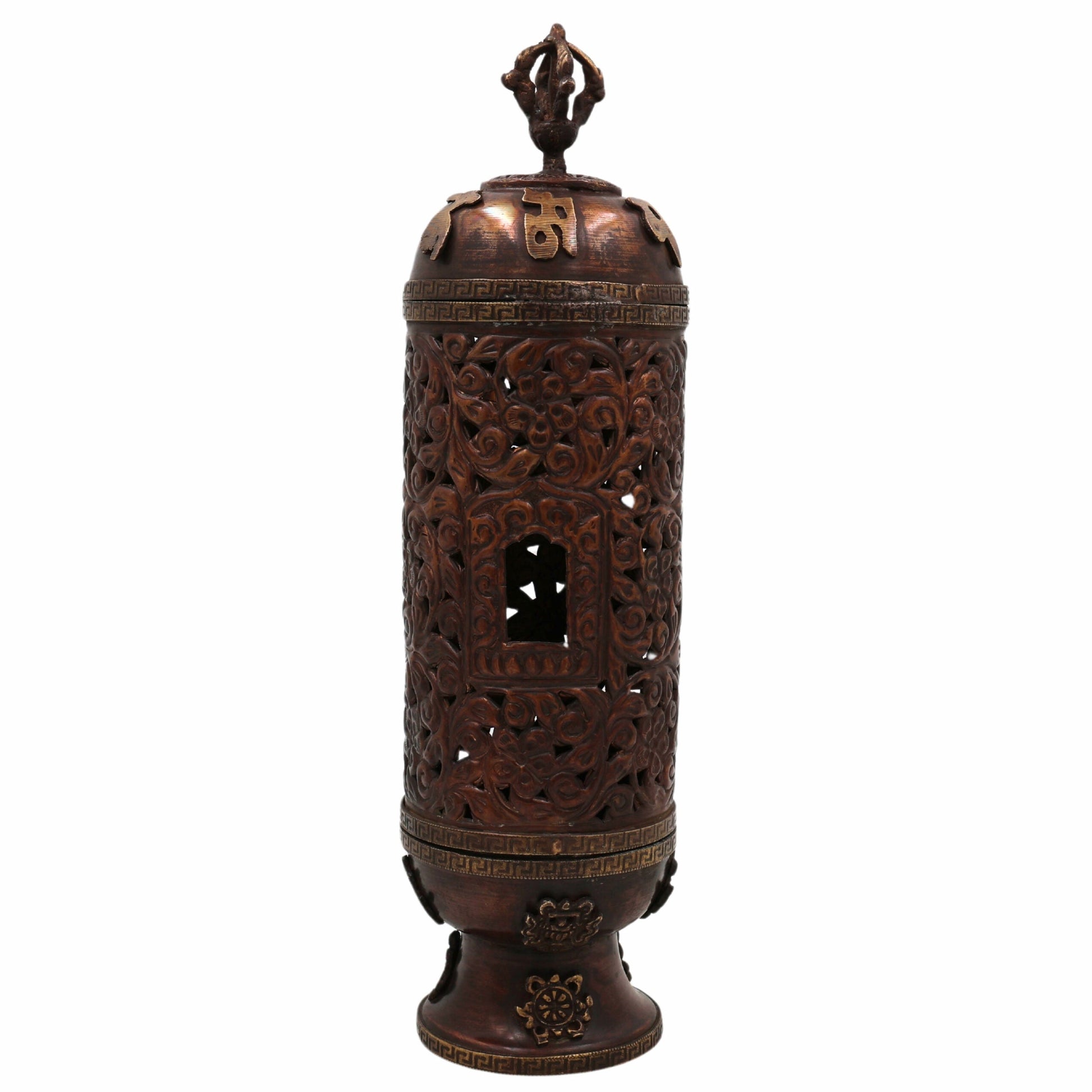 Handcrafted Brass Agarbatti Holder for Pooja, Traditional Dhoop Stand & Incense Burner for Mandir with Moorthi of Lakshmi, Ganesha & Shiva | Pital Dhoop Dani for Home Temple Decor,Brown, 12.5 Inch, 1 Piece