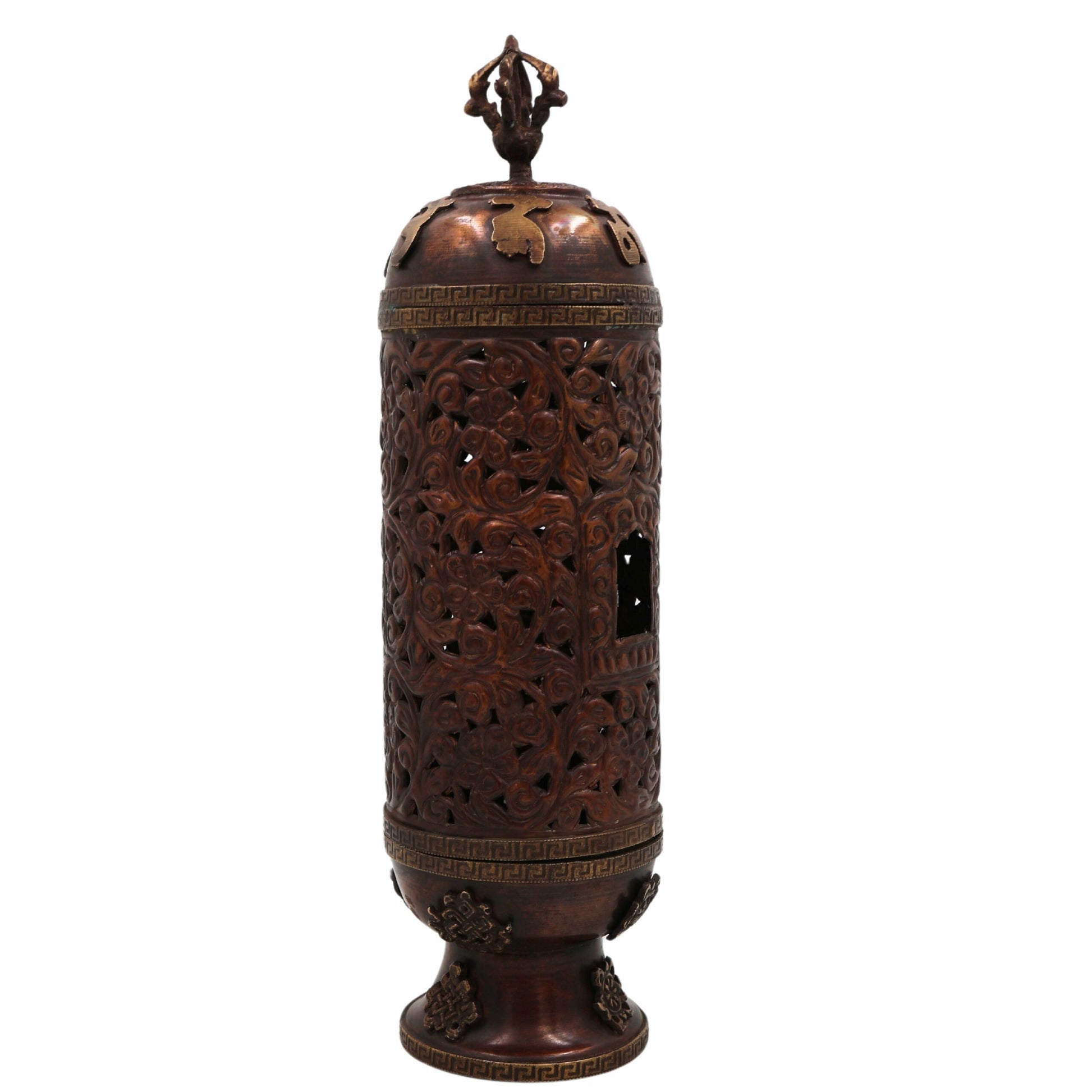 Handcrafted Brass Agarbatti Holder for Pooja, Traditional Dhoop Stand & Incense Burner for Mandir with Moorthi of Lakshmi, Ganesha & Shiva | Pital Dhoop Dani for Home Temple Decor,Brown, 12.5 Inch, 1 Piece