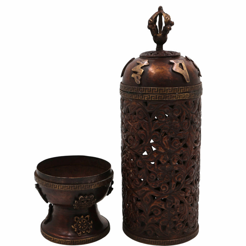 Handcrafted Brass Agarbatti Holder for Pooja, Traditional Dhoop Stand & Incense Burner for Mandir with Moorthi of Lakshmi, Ganesha & Shiva | Pital Dhoop Dani for Home Temple Decor,Brown, 12.5 Inch, 1 Piece