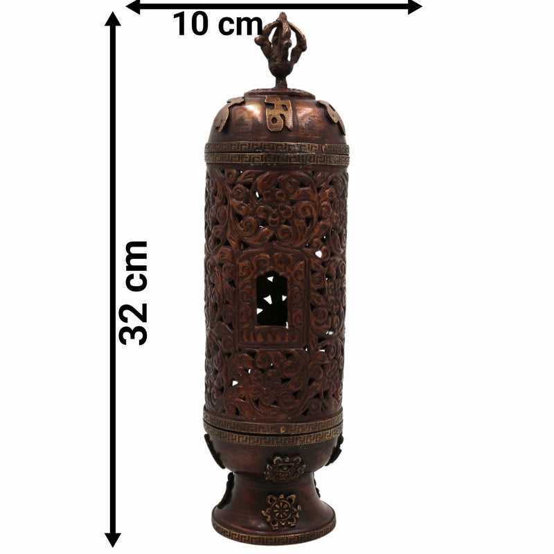 Handcrafted Brass Agarbatti Holder for Pooja, Traditional Dhoop Stand & Incense Burner for Mandir with Moorthi of Lakshmi, Ganesha & Shiva | Pital Dhoop Dani for Home Temple Decor,Brown, 12.5 Inch, 1 Piece