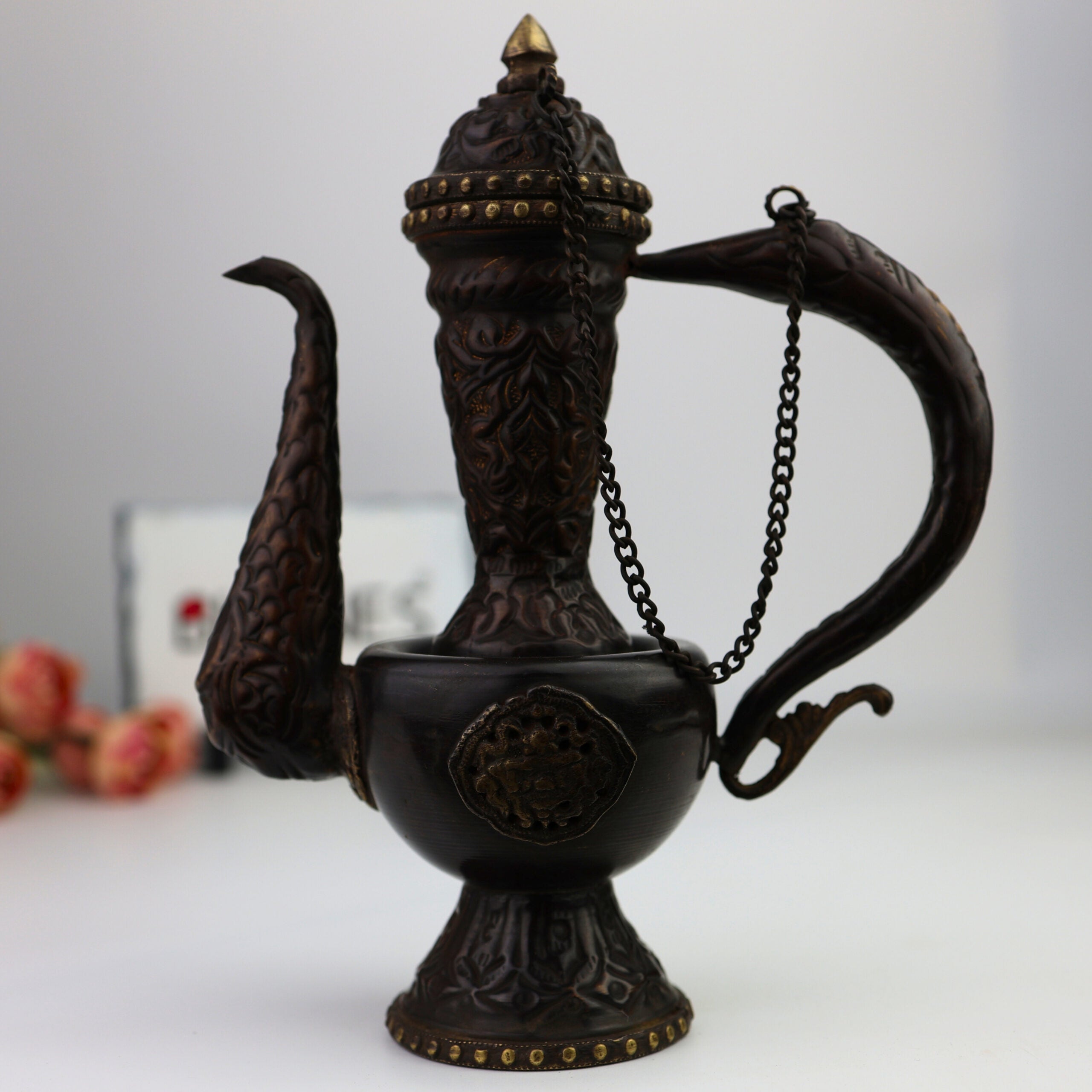 Handcrafted Peetal Brass Kettle Idol – Traditional Indian Pittal Tea Pot for , Decor, & Ethnic Gifts,Brown, 8.5 Inch, 1 Piece