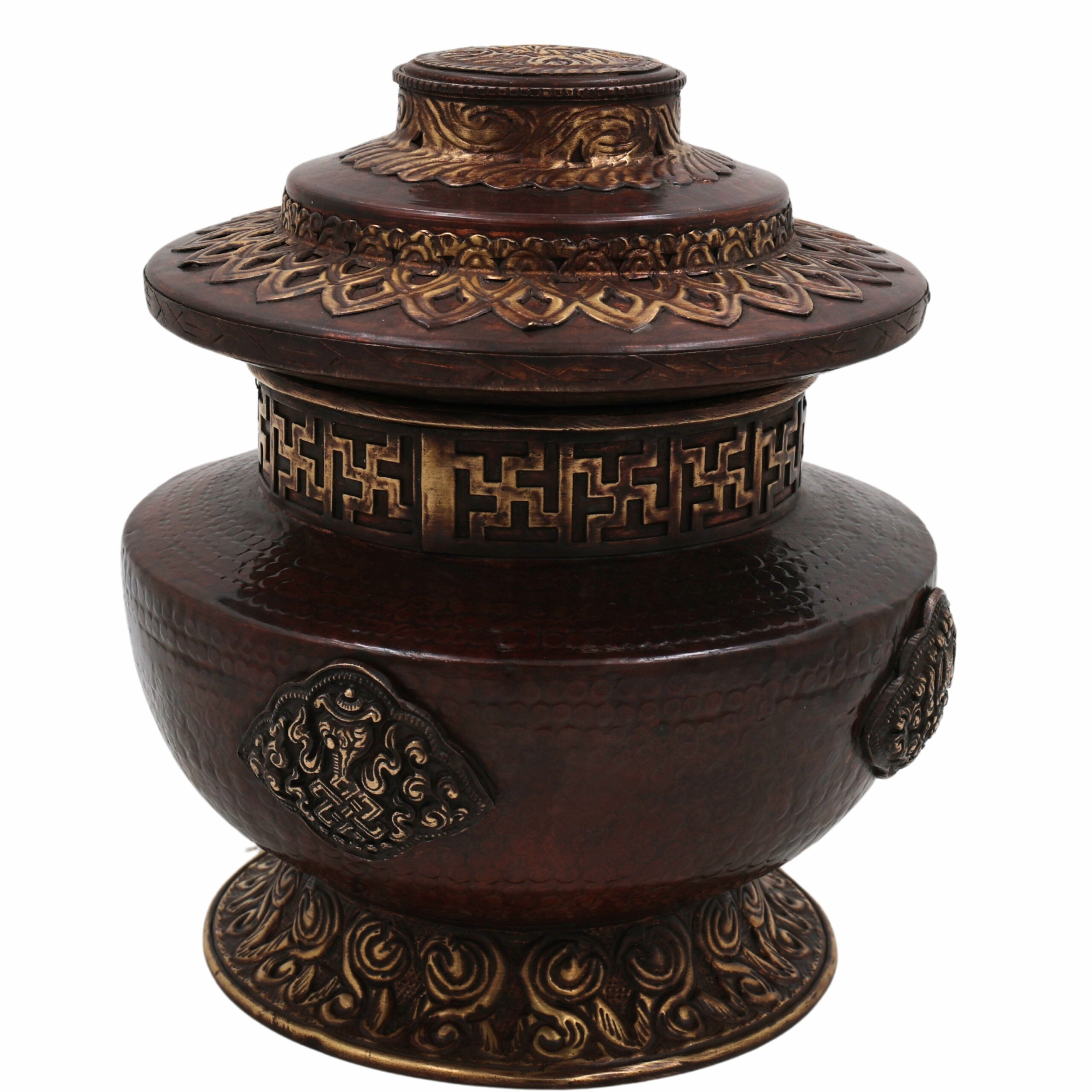 Handcrafted Peetal Vintage Pital Box – Antique Brass Pittal Kumkum, Jewelry, Dry Fruit & Pooja Storage Dabbi for Traditional Decor & Gifting,Brown, 9 Inch, 1 Piece