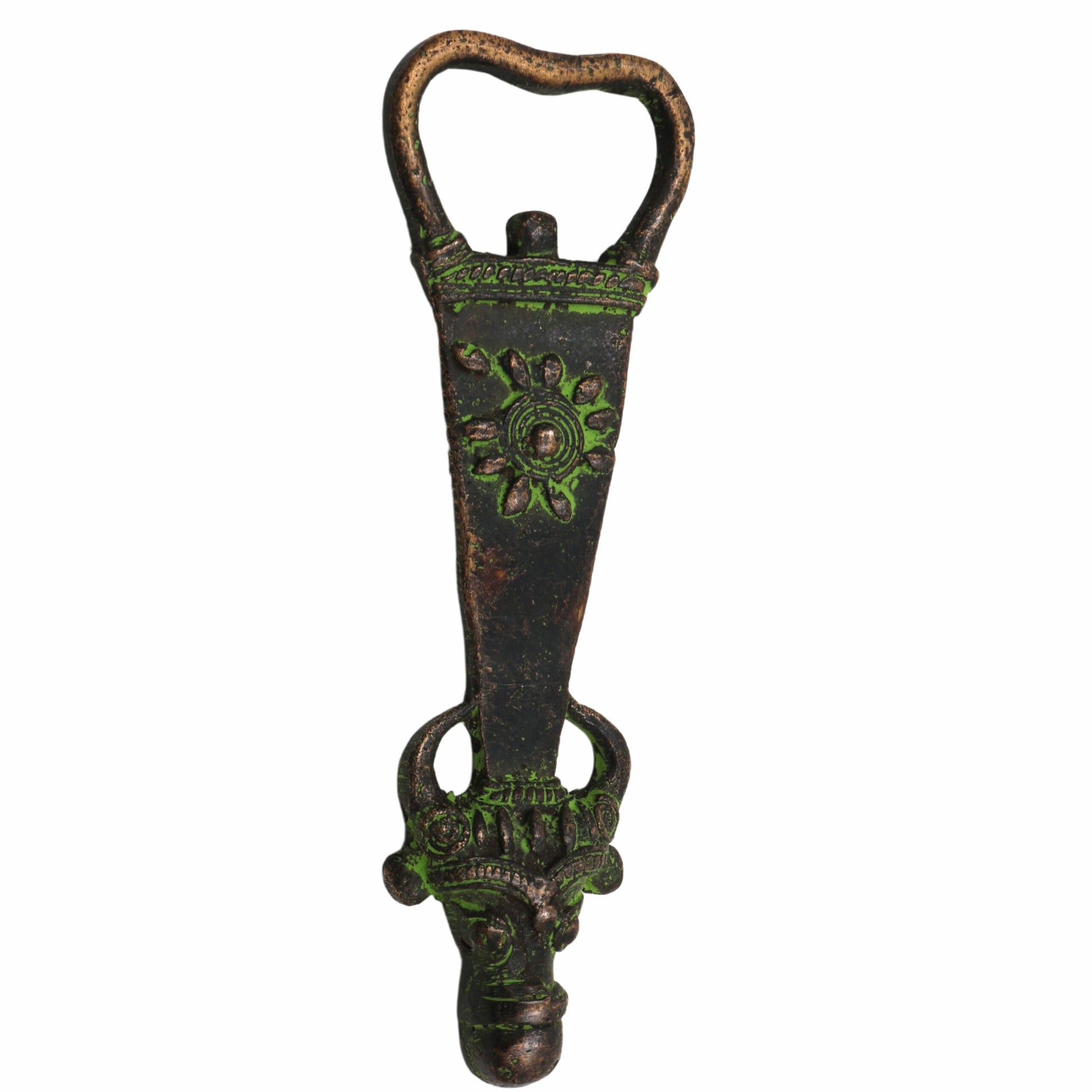 Bhunes Brass Bastar Art Bottle Opener, Tribal Handmande Opener,Green, 5.5 Inch, 1 Piece
