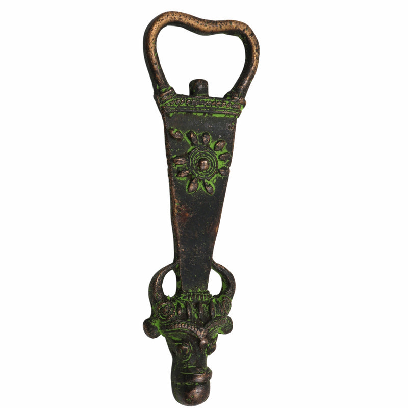 Bhunes Brass Bastar Art Bottle Opener, Tribal Handmande Opener,Green, 5.5 Inch, 1 Piece