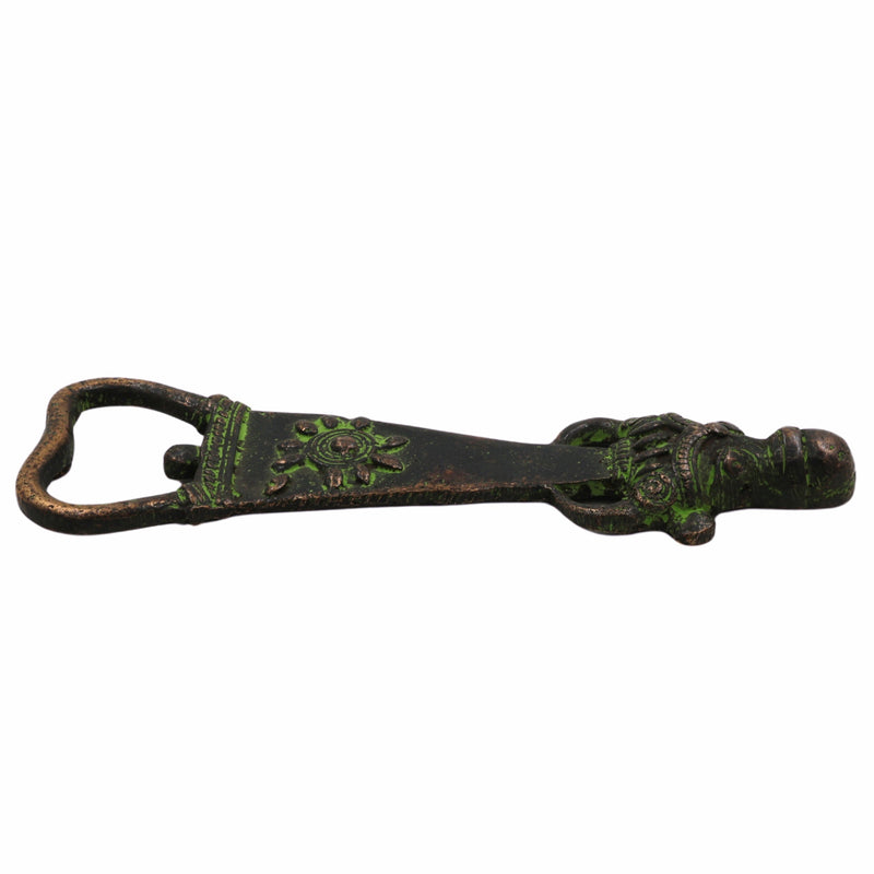 Bhunes Brass Bastar Art Bottle Opener, Tribal Handmande Opener,Green, 5.5 Inch, 1 Piece