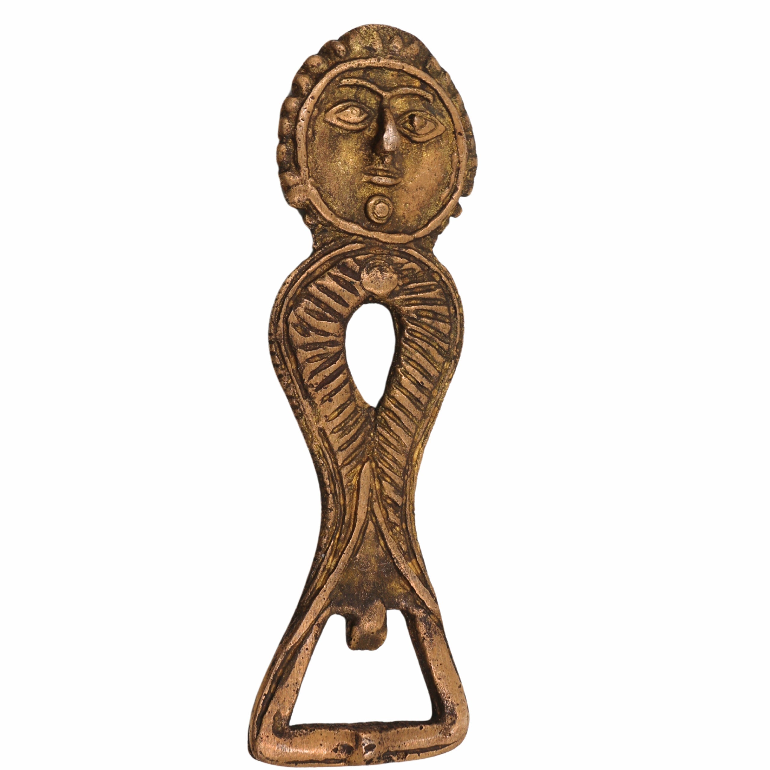 Bhunes Brass Bastar Art Bottle Opener, Tribal Handmande Opener,Gold, 5 Inch, 1 Piece