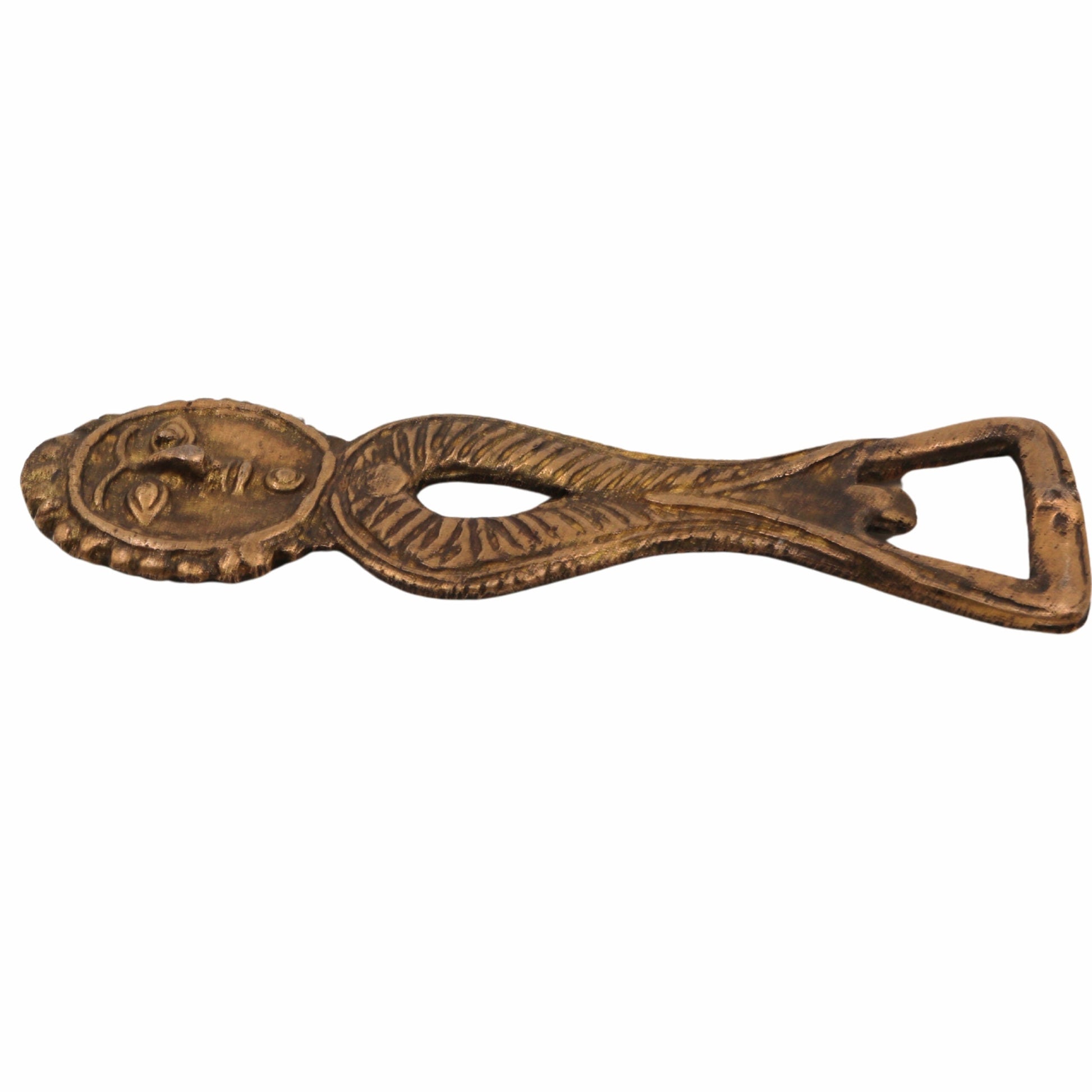 Bhunes Brass Bastar Art Bottle Opener, Tribal Handmande Opener,Gold, 5 Inch, 1 Piece