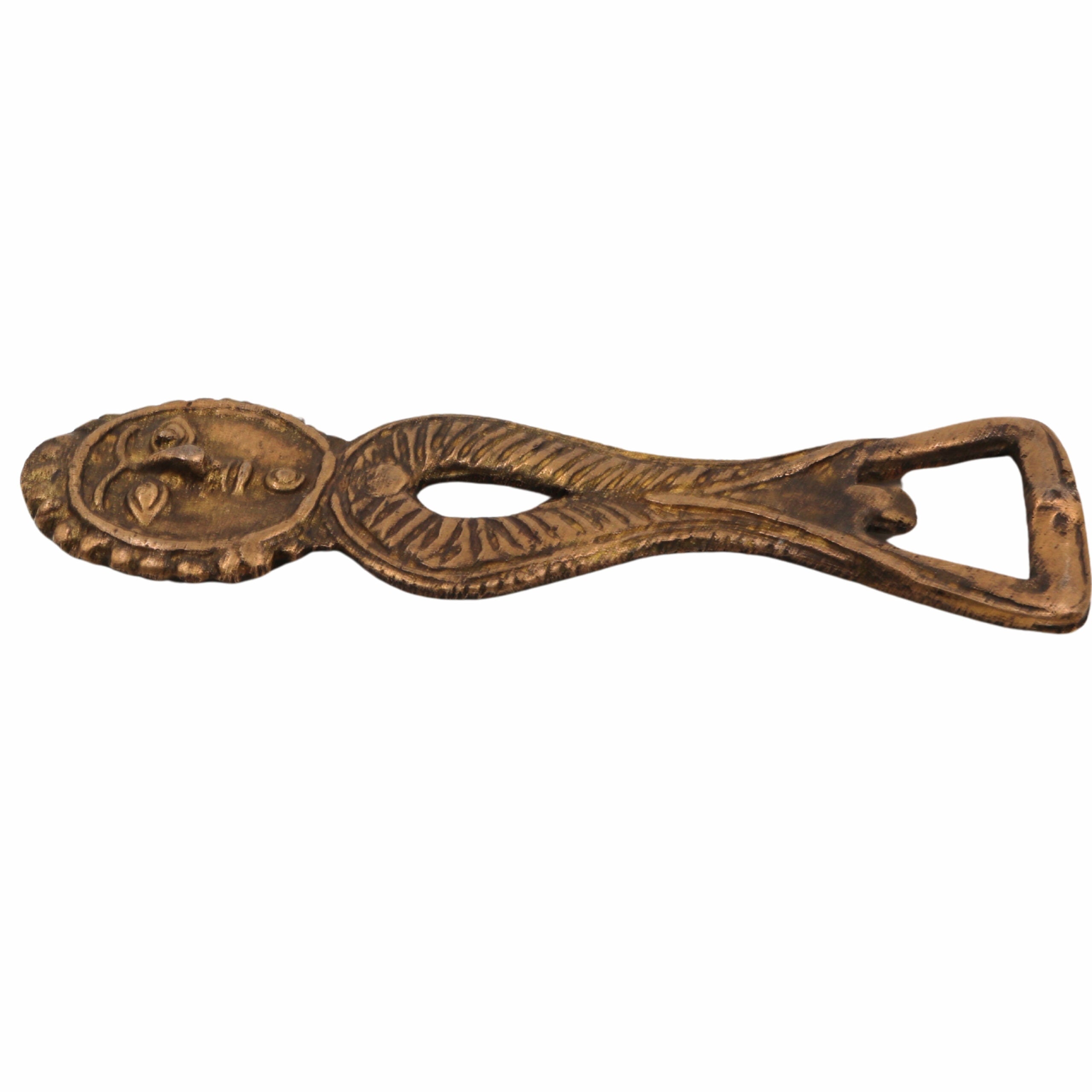 Bhunes Brass Bastar Art Bottle Opener, Tribal Handmande Opener,Gold, 5 Inch, 1 Piece