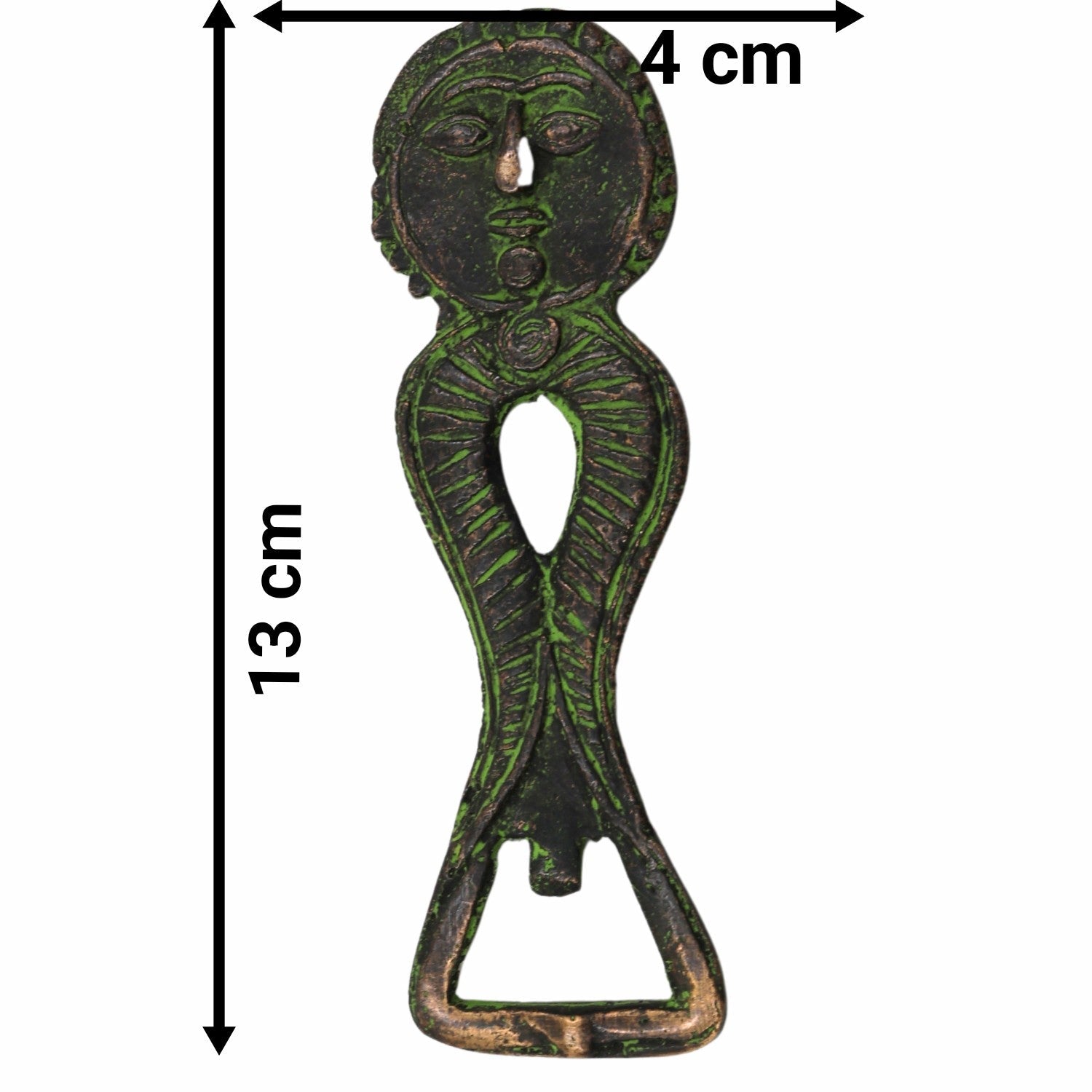 Bhunes Brass Bastar Art Bottle Opener, Tribal Handmande Opener,Green, 5 Inch, 1 Piece