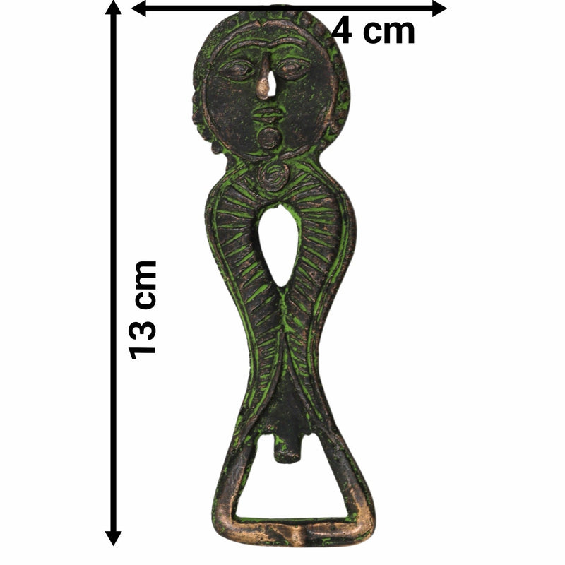 Bhunes Brass Bastar Art Bottle Opener, Tribal Handmande Opener,Green, 5 Inch, 1 Piece