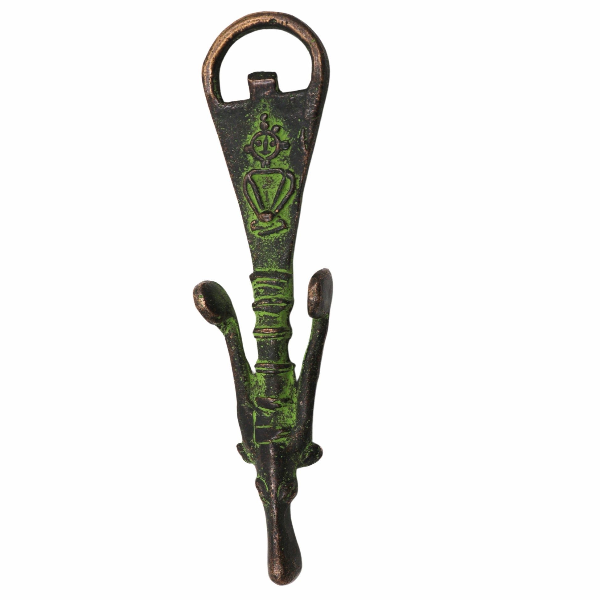 Bhunes Brass Bastar Art Bottle Opener, Tribal Handmande Opener,Green, 6.5 Inch, 1 Piece
