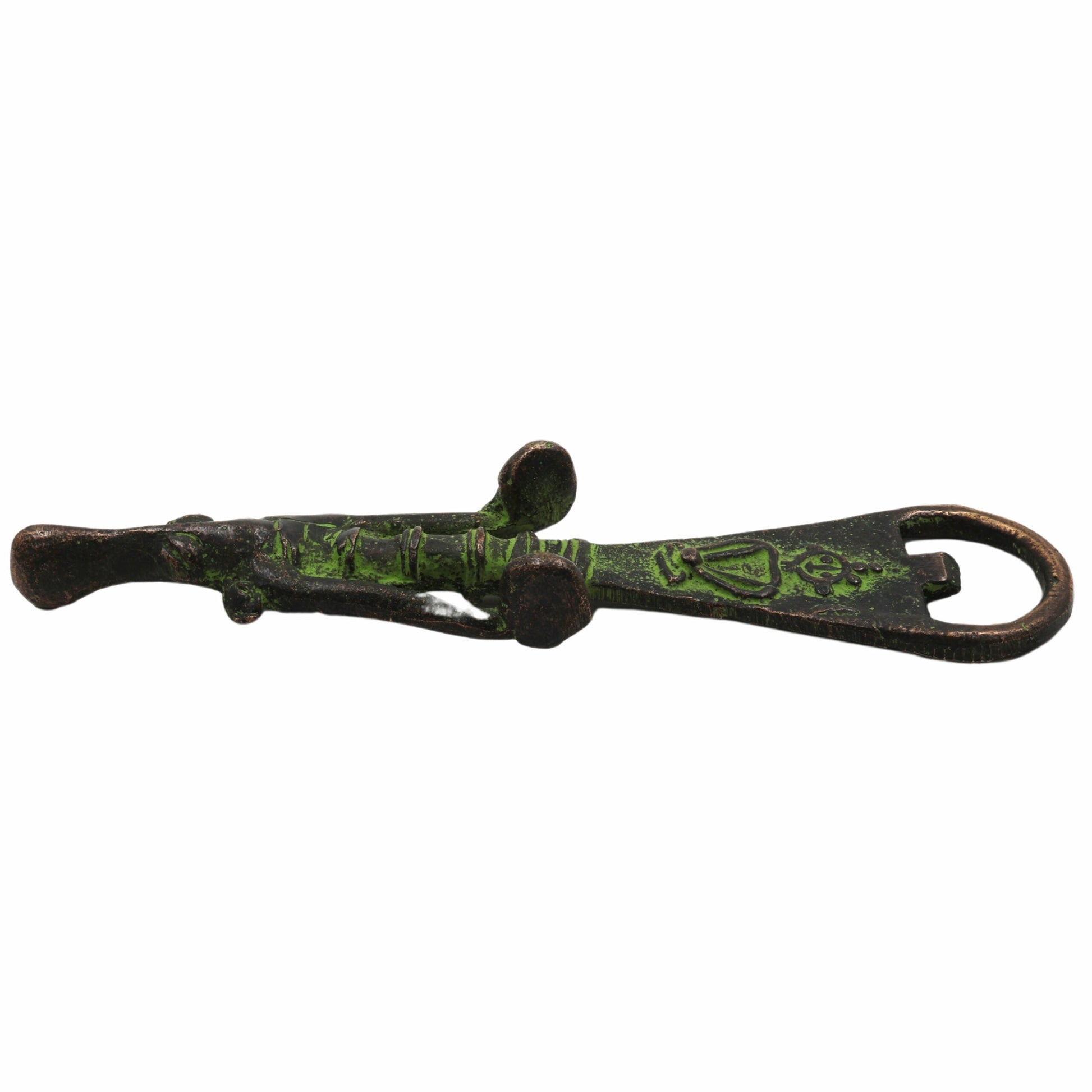 Bhunes Brass Bastar Art Bottle Opener, Tribal Handmande Opener,Green, 6.5 Inch, 1 Piece