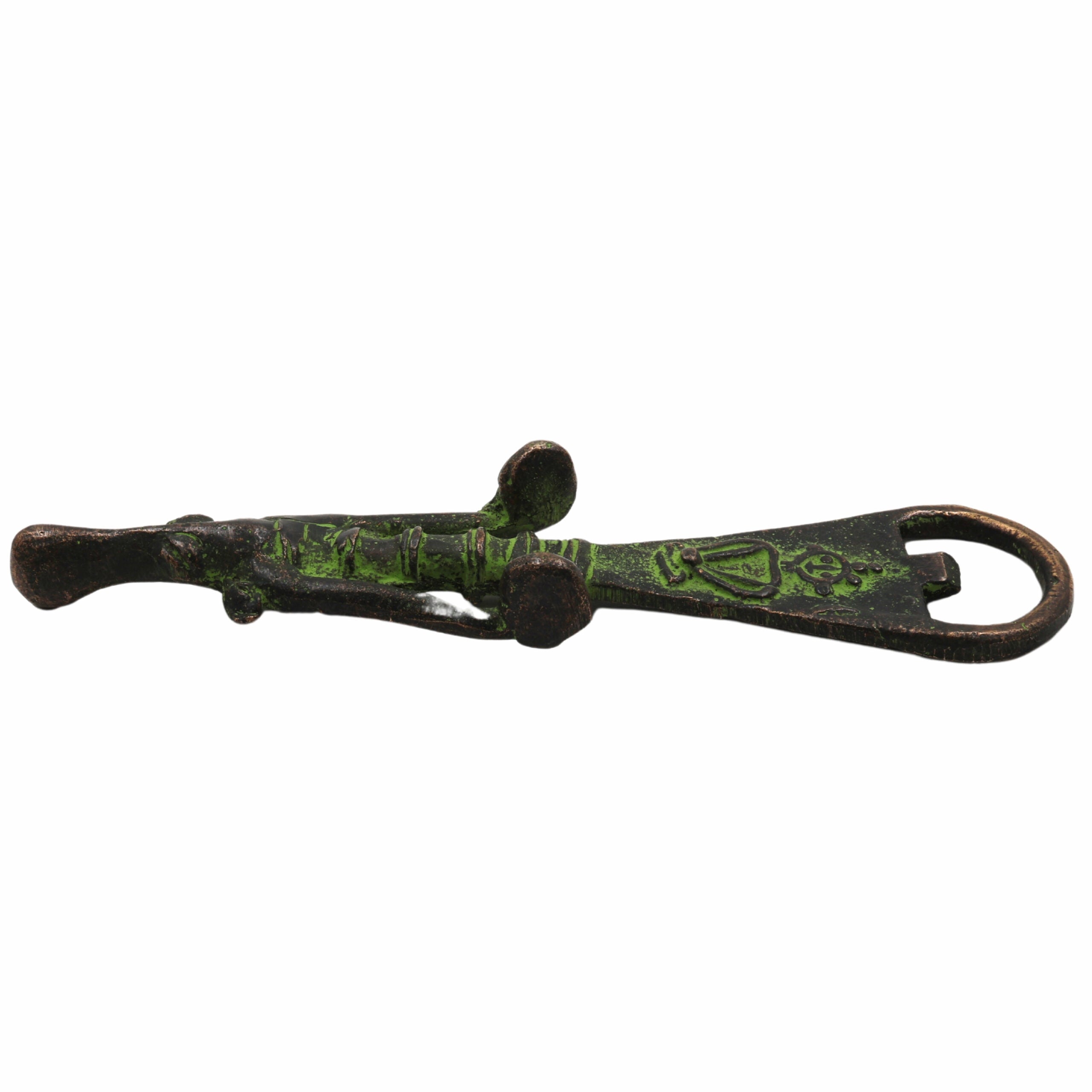 Bhunes Brass Bastar Art Bottle Opener, Tribal Handmande Opener,Green, 6.5 Inch, 1 Piece