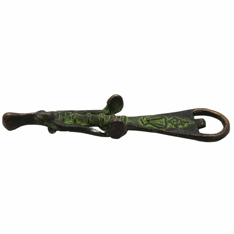Bhunes Brass Bastar Art Bottle Opener, Tribal Handmande Opener,Green, 6.5 Inch, 1 Piece