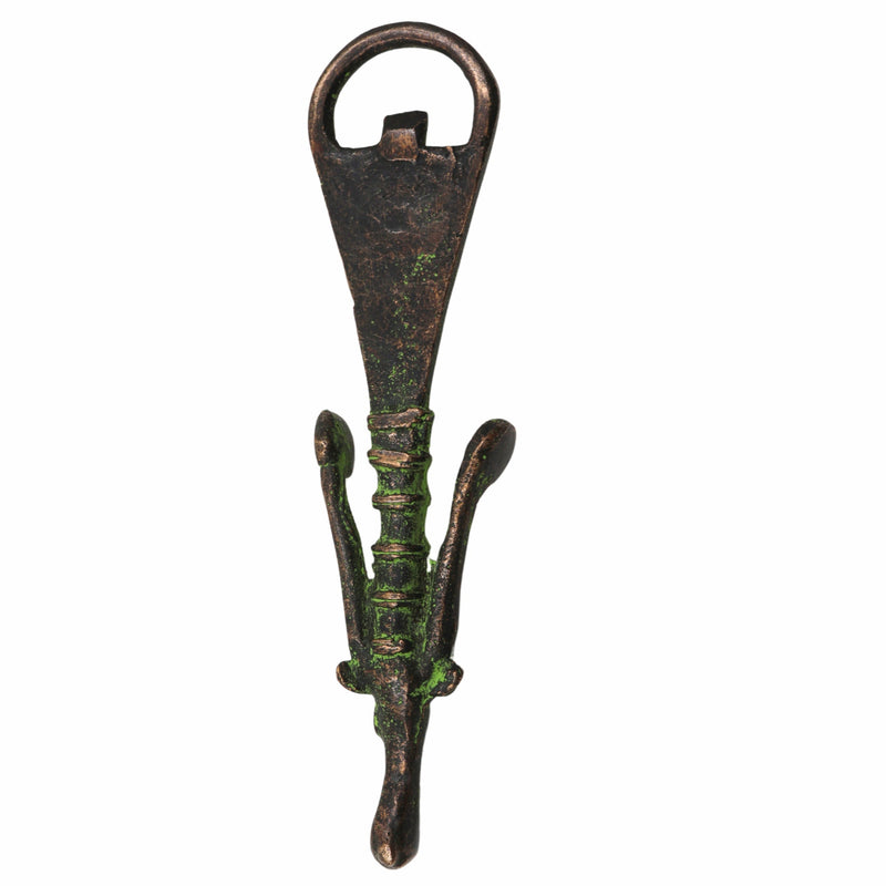 Bhunes Brass Bastar Art Bottle Opener, Tribal Handmande Opener,Green, 6.5 Inch, 1 Piece