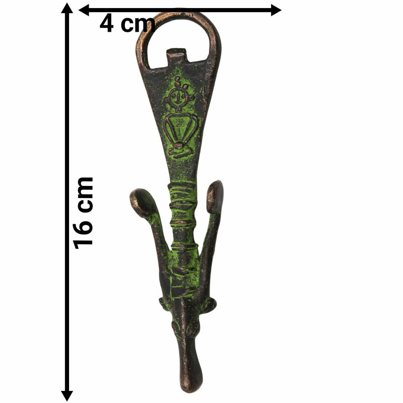 Bhunes Brass Bastar Art Bottle Opener, Tribal Handmande Opener,Green, 6.5 Inch, 1 Piece