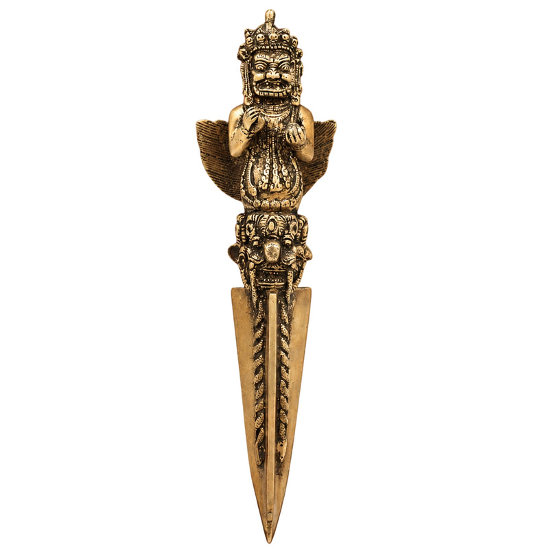 Brass Phurba Vajra Idol – Tibetan Dorje Kila Dagger for Pooja, Tantric Rituals, Vajrakilaya Murti, Buddhist Spiritual Sculpture,Gold, 12 Inch, 1 Piece