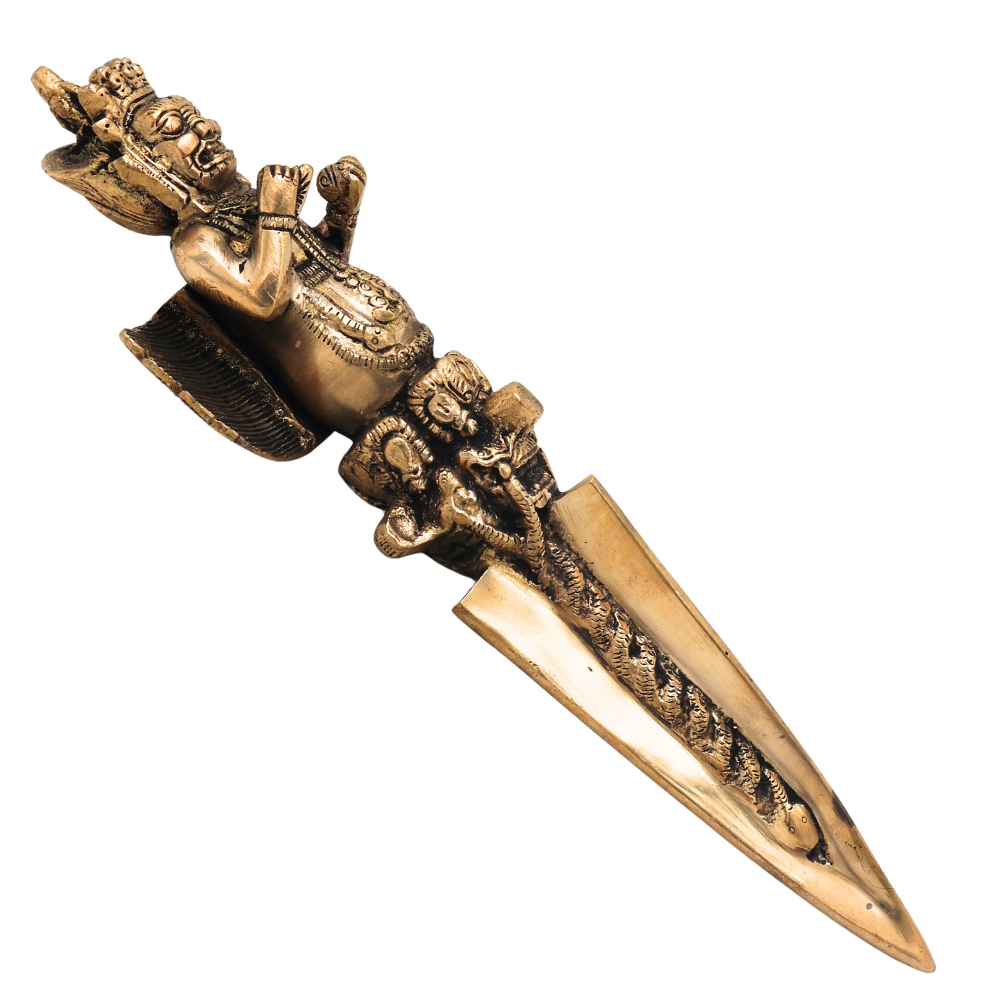 Brass Phurba Vajra Idol – Tibetan Dorje Kila Dagger for Pooja, Tantric Rituals, Vajrakilaya Murti, Buddhist Spiritual Sculpture,Gold, 12 Inch, 1 Piece