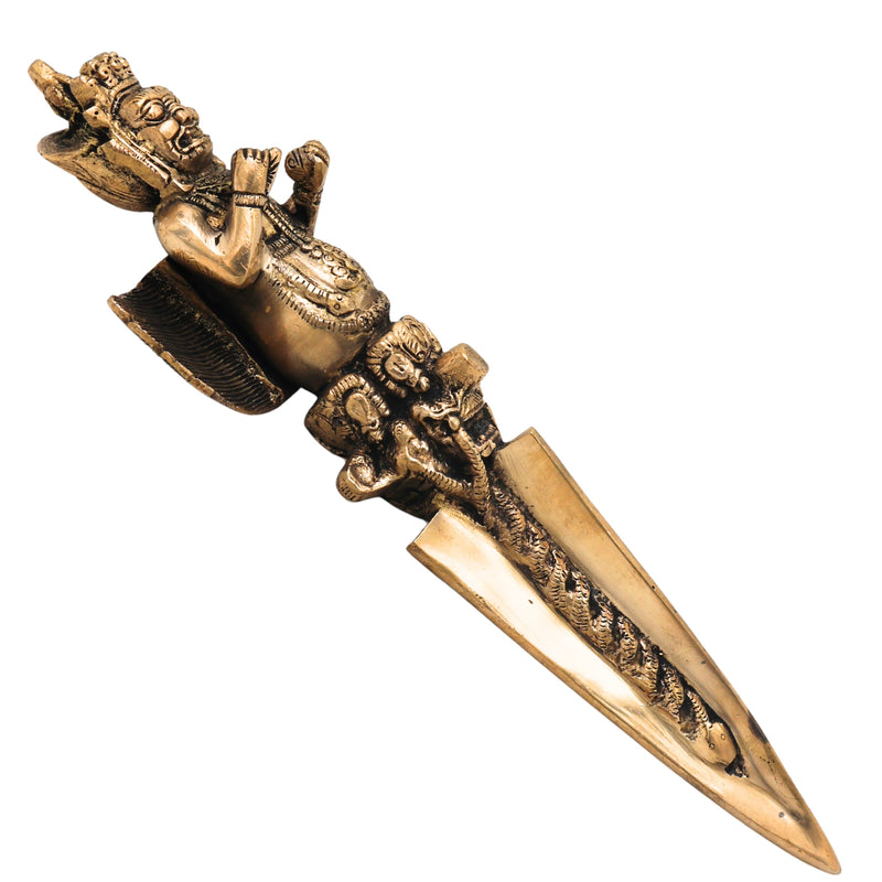 Brass Phurba Vajra Idol – Tibetan Dorje Kila Dagger for Pooja, Tantric Rituals, Vajrakilaya Murti, Buddhist Spiritual Sculpture,Gold, 12 Inch, 1 Piece
