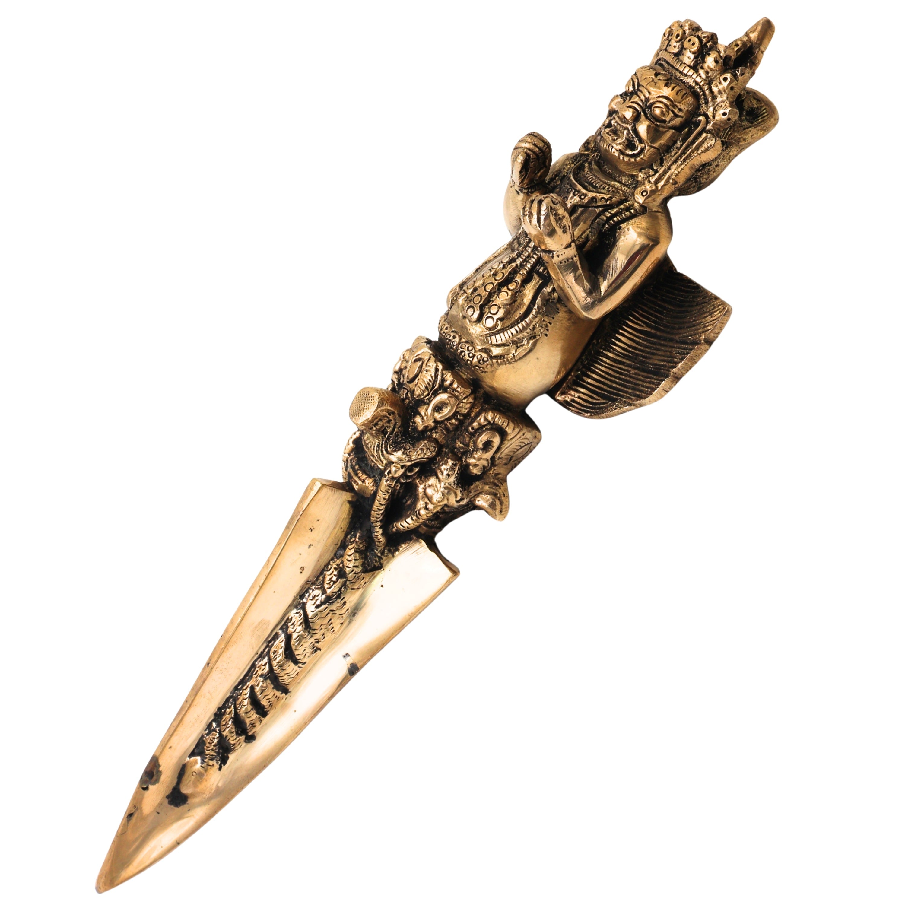 Brass Phurba Vajra Idol – Tibetan Dorje Kila Dagger for Pooja, Tantric Rituals, Vajrakilaya Murti, Buddhist Spiritual Sculpture,Gold, 12 Inch, 1 Piece