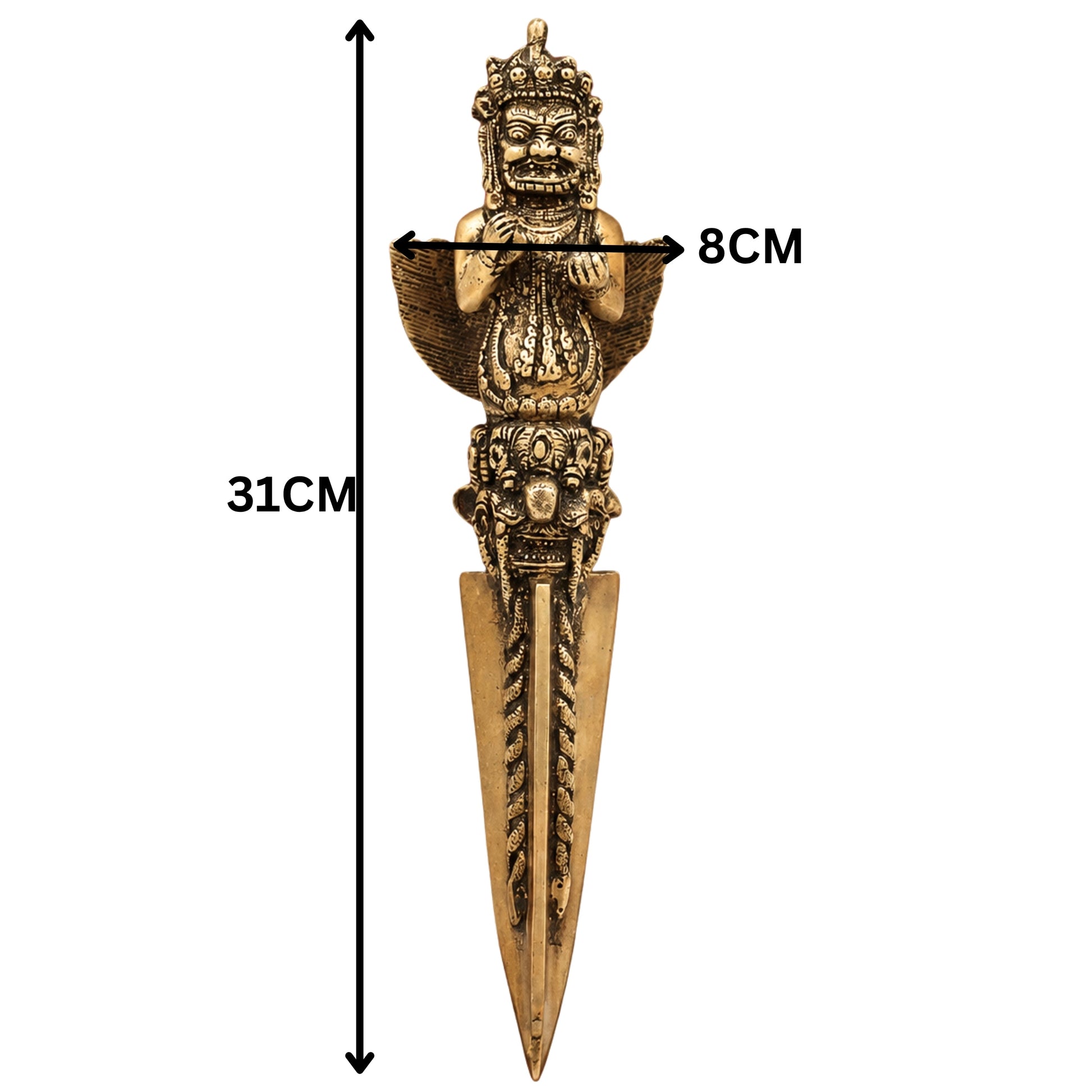 Brass Phurba Vajra Idol – Tibetan Dorje Kila Dagger for Pooja, Tantric Rituals, Vajrakilaya Murti, Buddhist Spiritual Sculpture,Gold, 12 Inch, 1 Piece