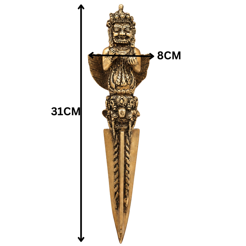 Brass Phurba Vajra Idol – Tibetan Dorje Kila Dagger for Pooja, Tantric Rituals, Vajrakilaya Murti, Buddhist Spiritual Sculpture,Gold, 12 Inch, 1 Piece