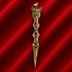 Brass Phurba Vajrakilaya Idol, Tibetan Dorje Vajra Kila Purbha Ritual Dagger for Puja, Tantra, and Spiritual Protection,Gold, 10.5 Inch, 1 Piece