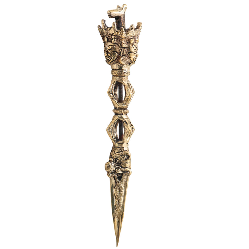 Brass Phurba Vajrakilaya Idol, Tibetan Dorje Vajra Kila Purbha Ritual Dagger for Puja, Tantra, and Spiritual Protection,Gold, 10.5 Inch, 1 Piece
