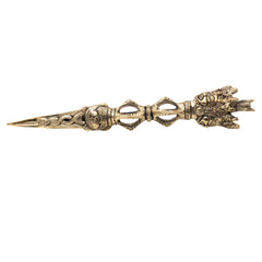 Brass Phurba Vajrakilaya Idol, Tibetan Dorje Vajra Kila Purbha Ritual Dagger for Puja, Tantra, and Spiritual Protection,Gold, 10.5 Inch, 1 Piece