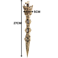 Brass Phurba Vajrakilaya Idol, Tibetan Dorje Vajra Kila Purbha Ritual Dagger for Puja, Tantra, and Spiritual Protection,Gold, 10.5 Inch, 1 Piece