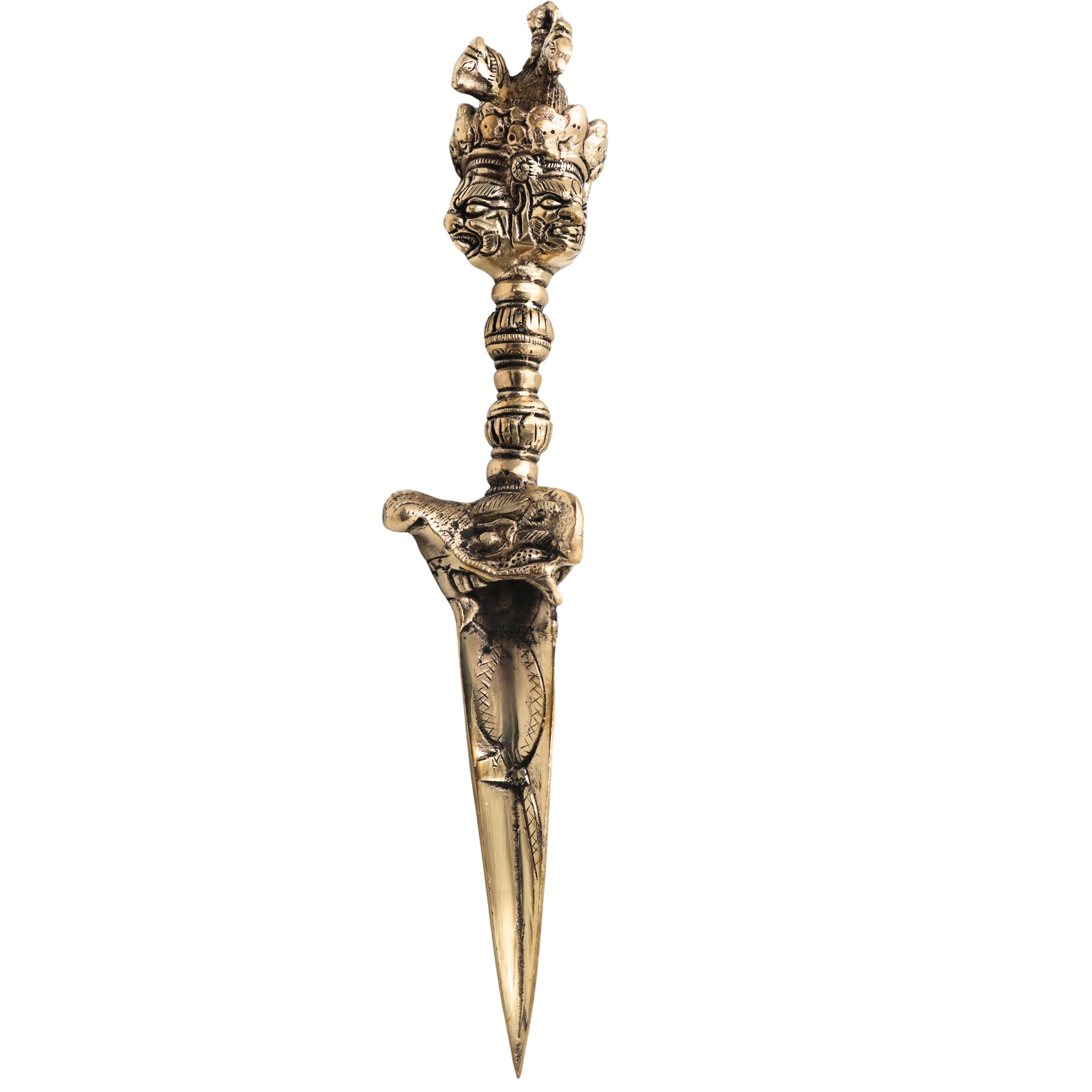 Brass Phurba Vajra Idol, Tibetan Dorje Kila Dagger, Vajrakilaya Tantric Ritual Statue for Puja, Meditation & Protection,Gold, 12 Inch, 1 Piece