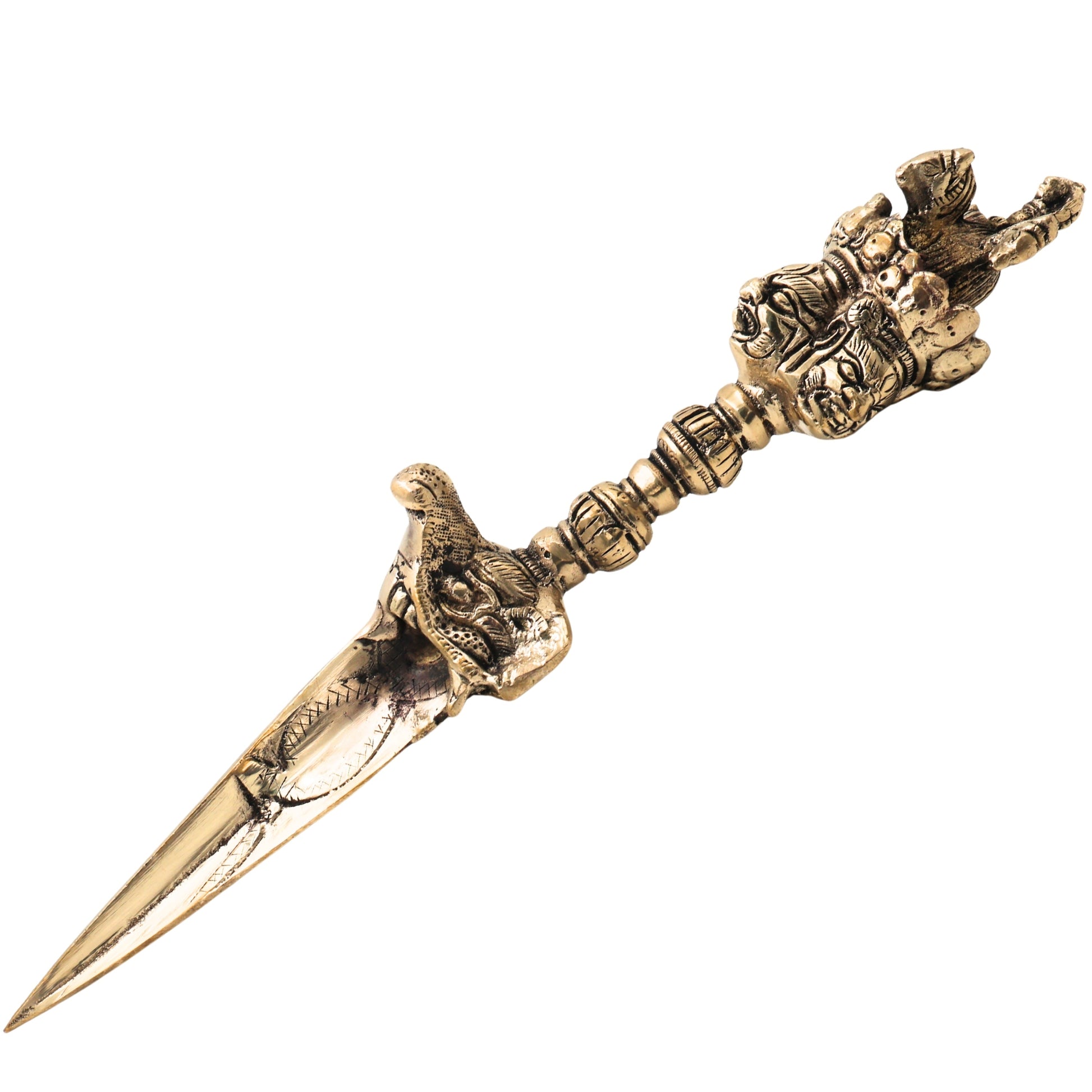 Brass Phurba Vajra Idol, Tibetan Dorje Kila Dagger, Vajrakilaya Tantric Ritual Statue for Puja, Meditation & Protection,Gold, 12 Inch, 1 Piece