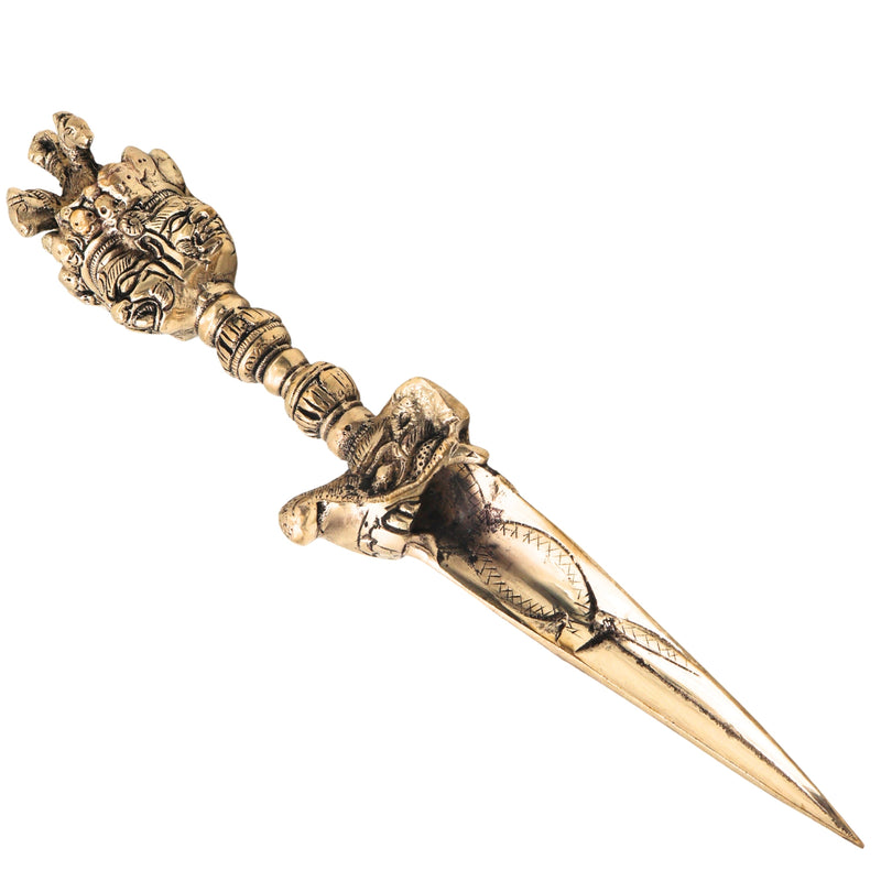 Brass Phurba Vajra Idol, Tibetan Dorje Kila Dagger, Vajrakilaya Tantric Ritual Statue for Puja, Meditation & Protection,Gold, 12 Inch, 1 Piece