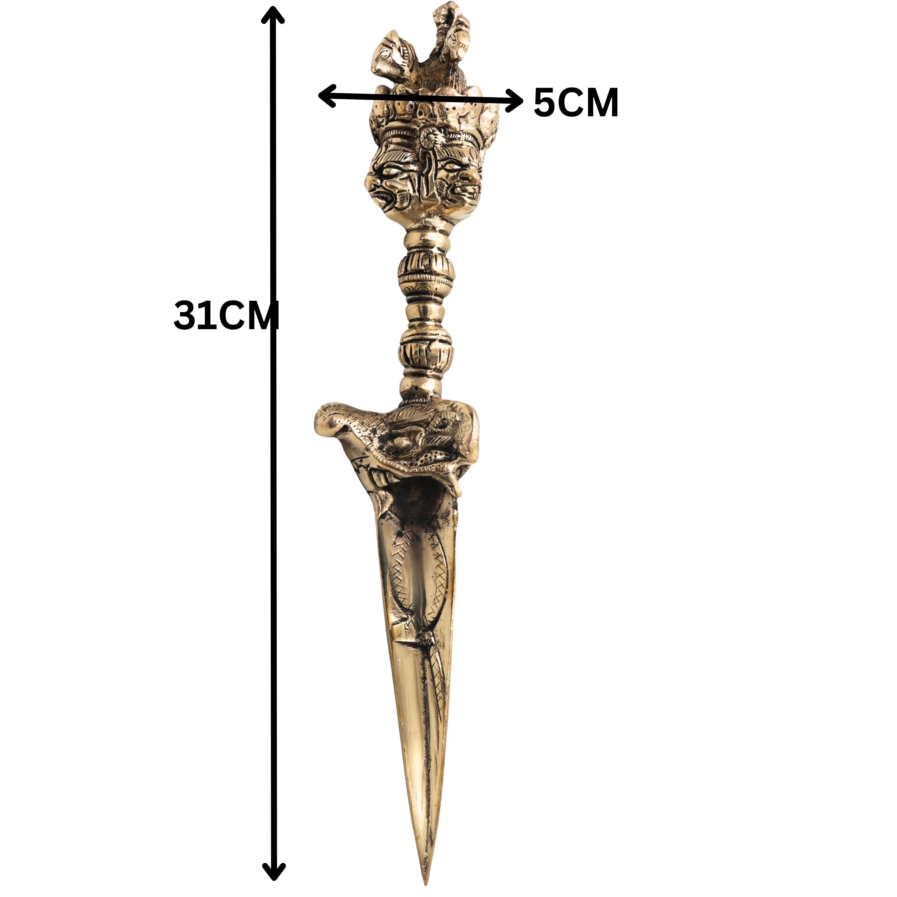 Brass Phurba Vajra Idol, Tibetan Dorje Kila Dagger, Vajrakilaya Tantric Ritual Statue for Puja, Meditation & Protection,Gold, 12 Inch, 1 Piece
