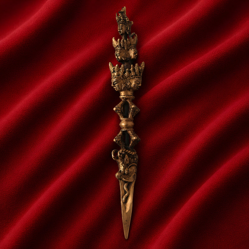 Bhunes Brass Phurba Tibetan Vajra | Buddhist Ritual Dagger | Dorje Phurbu For Meditation, Tantra & Energy Cleansing,Gold, 17.5 Inch, 1 Piece