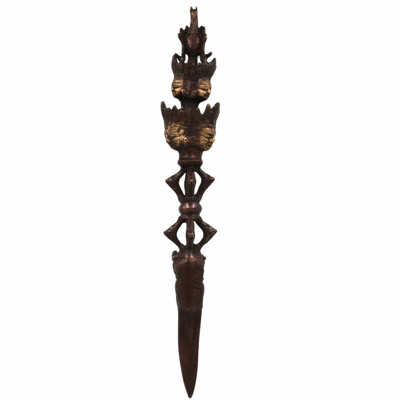 Bhunes Brass Phurba Tibetan Vajra | Buddhist Ritual Dagger | Dorje Phurbu For Meditation, Tantra & Energy Cleansing,Gold, 17.5 Inch, 1 Piece