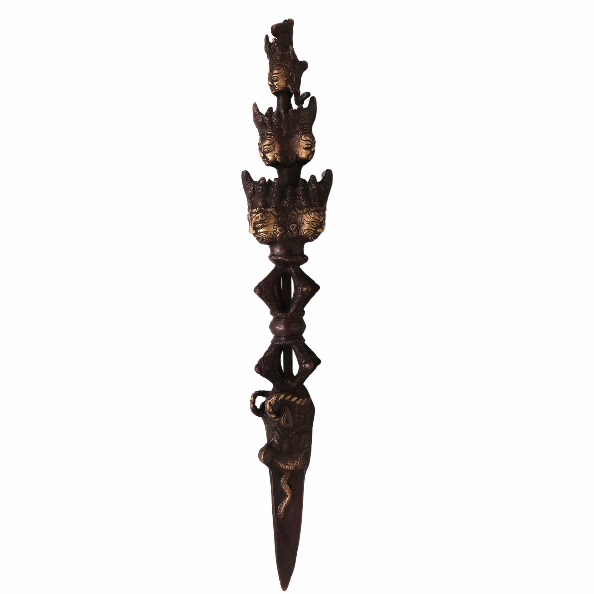 Bhunes Brass Phurba Tibetan Vajra | Buddhist Ritual Dagger | Dorje Phurbu For Meditation, Tantra & Energy Cleansing,Gold, 17.5 Inch, 1 Piece
