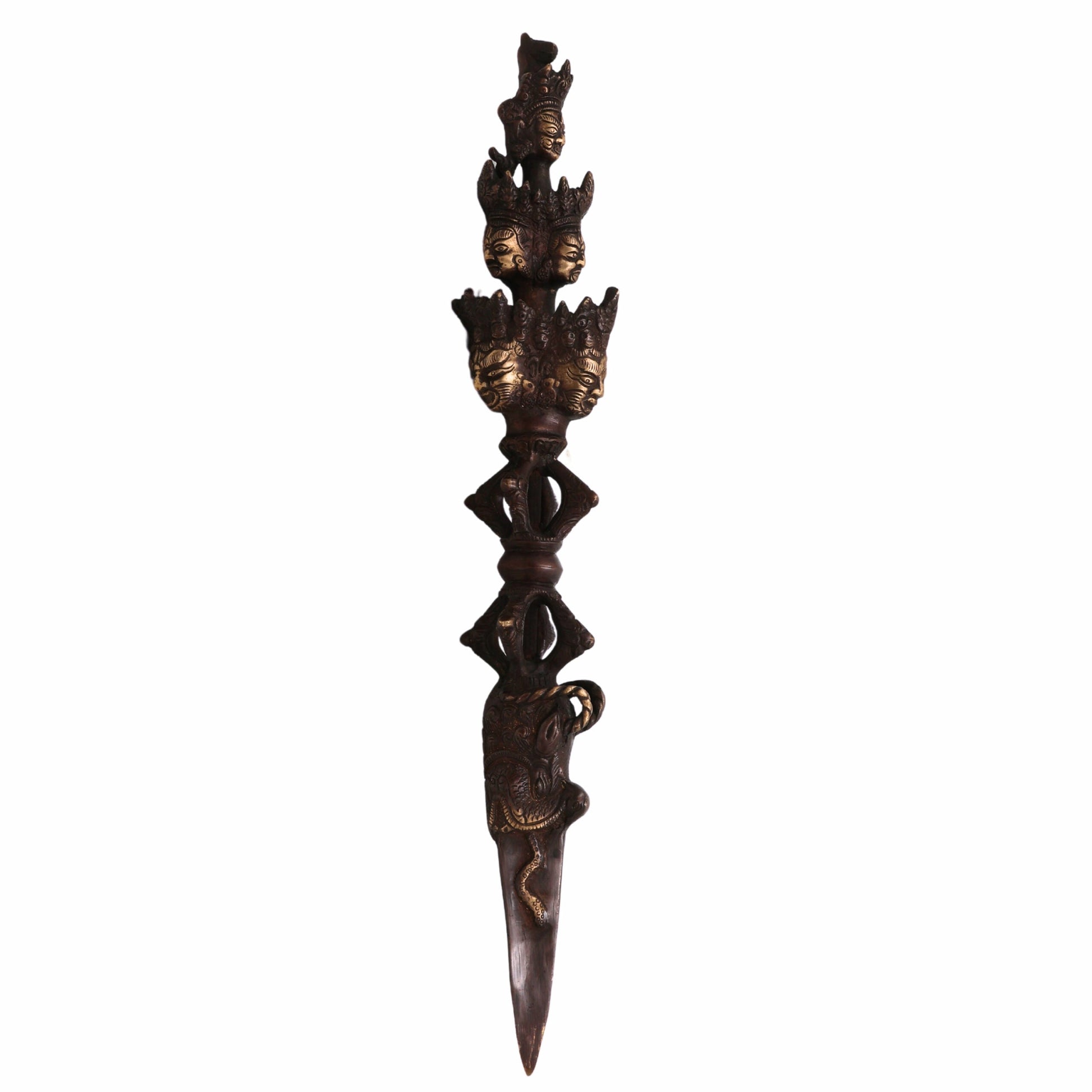 Bhunes Brass Phurba Tibetan Vajra | Buddhist Ritual Dagger | Dorje Phurbu For Meditation, Tantra & Energy Cleansing,Gold, 17.5 Inch, 1 Piece