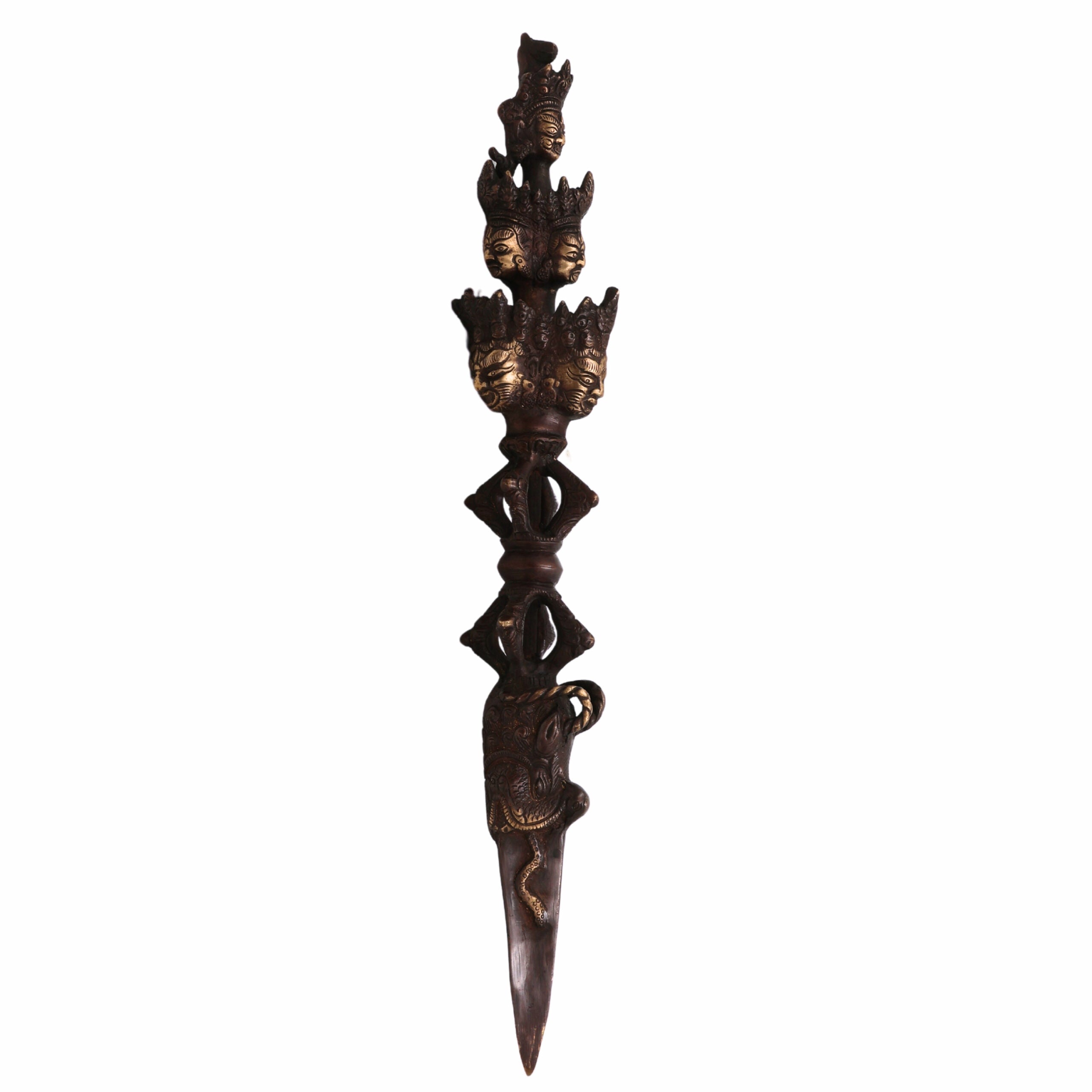 Bhunes Brass Phurba Tibetan Vajra | Buddhist Ritual Dagger | Dorje Phurbu For Meditation, Tantra & Energy Cleansing,Gold, 17.5 Inch, 1 Piece